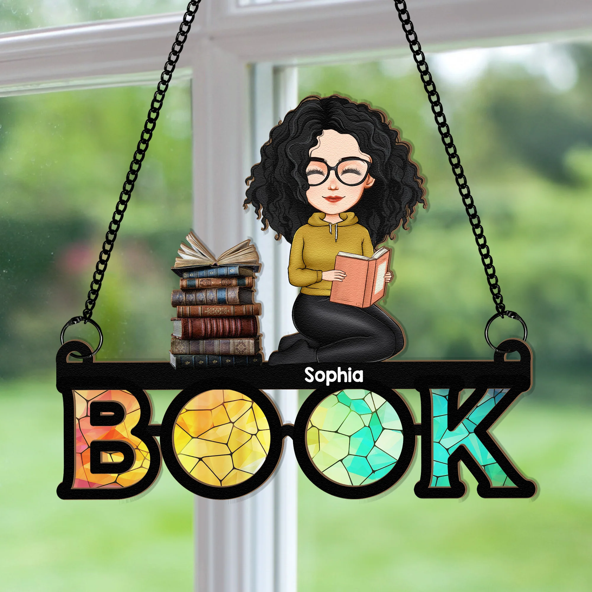 Through Bookish Glass - Personalized Window Hanging Suncatcher Ornament - Image 2