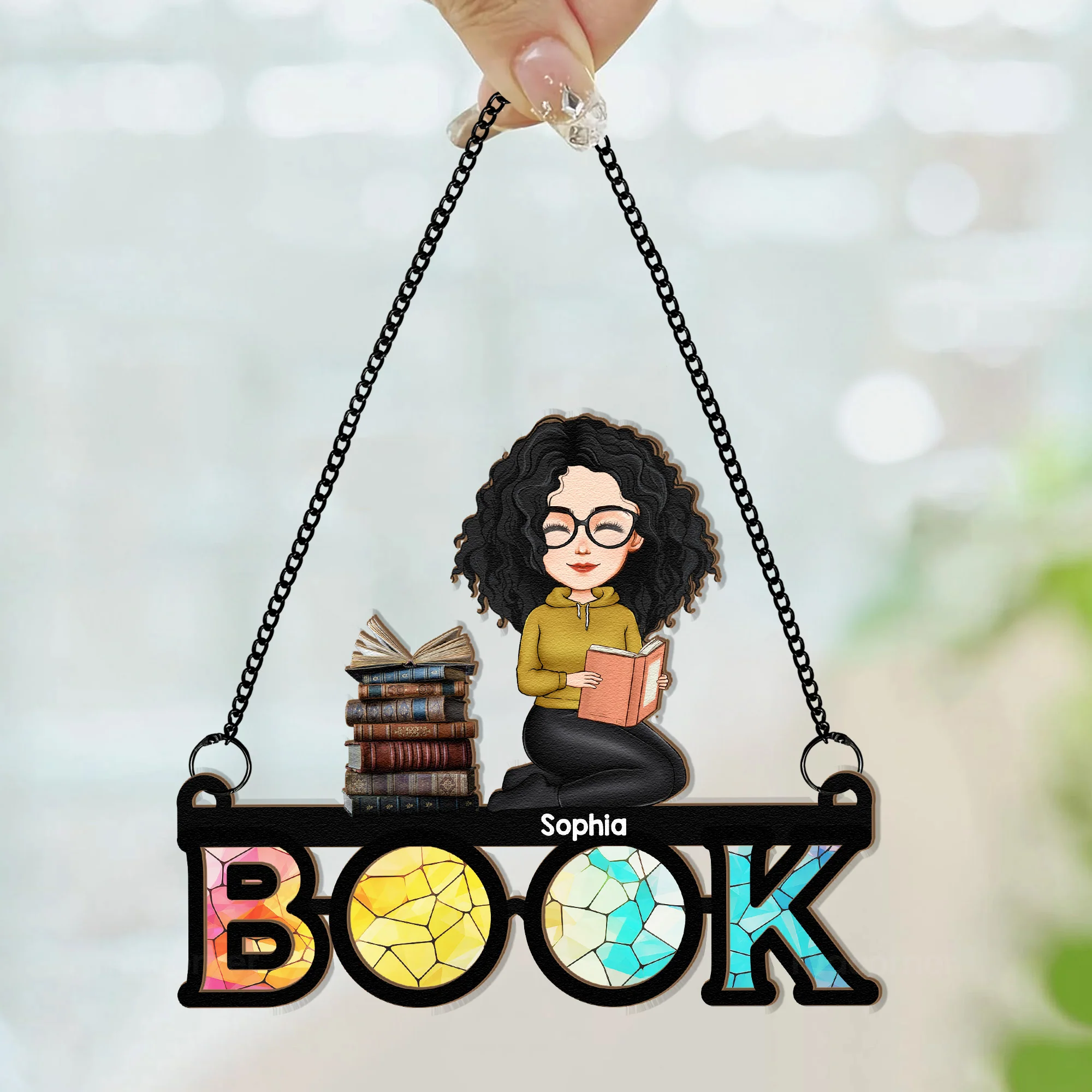 Through Bookish Glass - Personalized Window Hanging Suncatcher Ornament - Image 3
