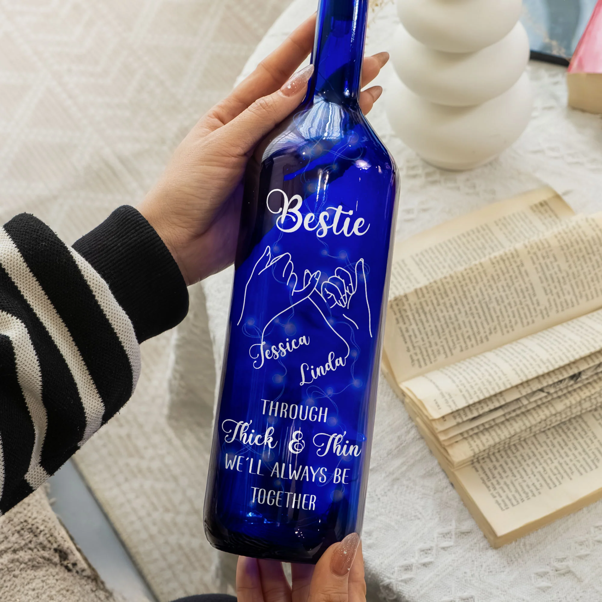 Through Thick And Thin, We'll Always Be Together - Personalized Blue Bottle Lamp - Image 2