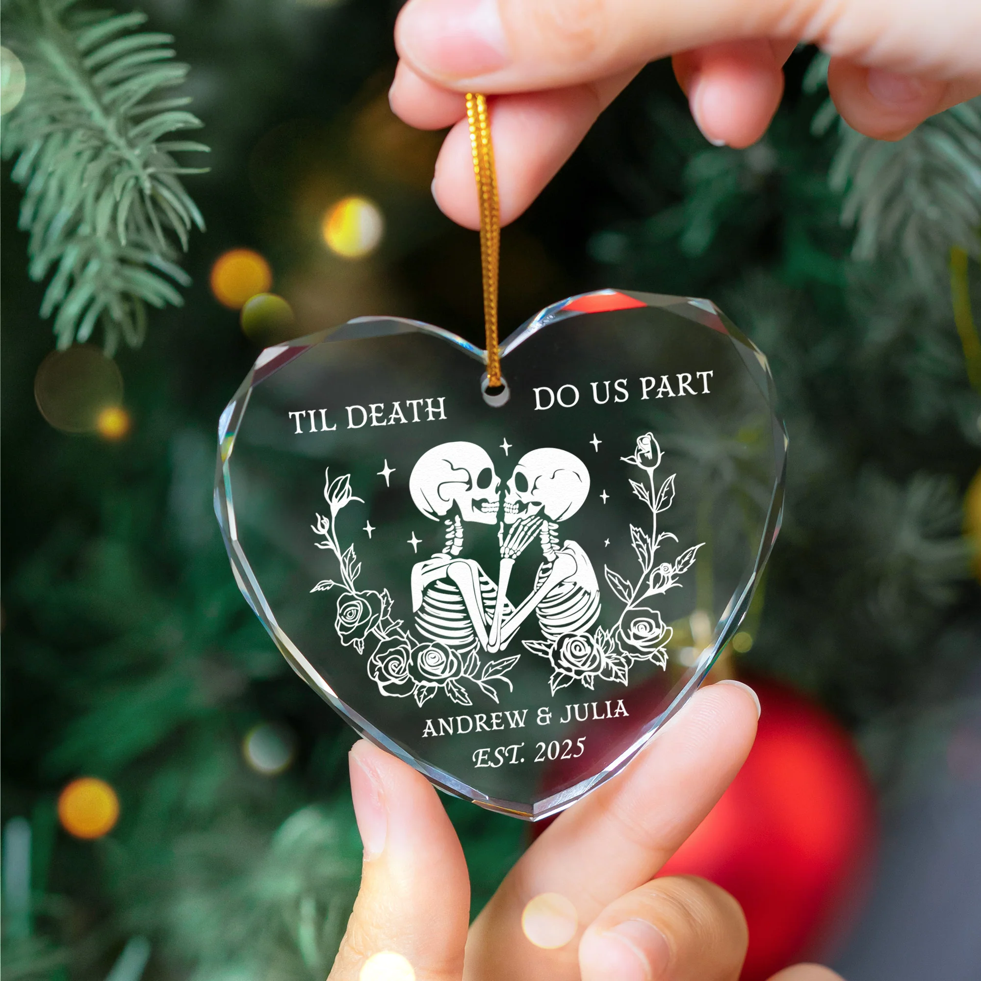 Til Death Do Us Part Christmas Couple Ornament - Personalized Heart Glass Ornament - Image 4