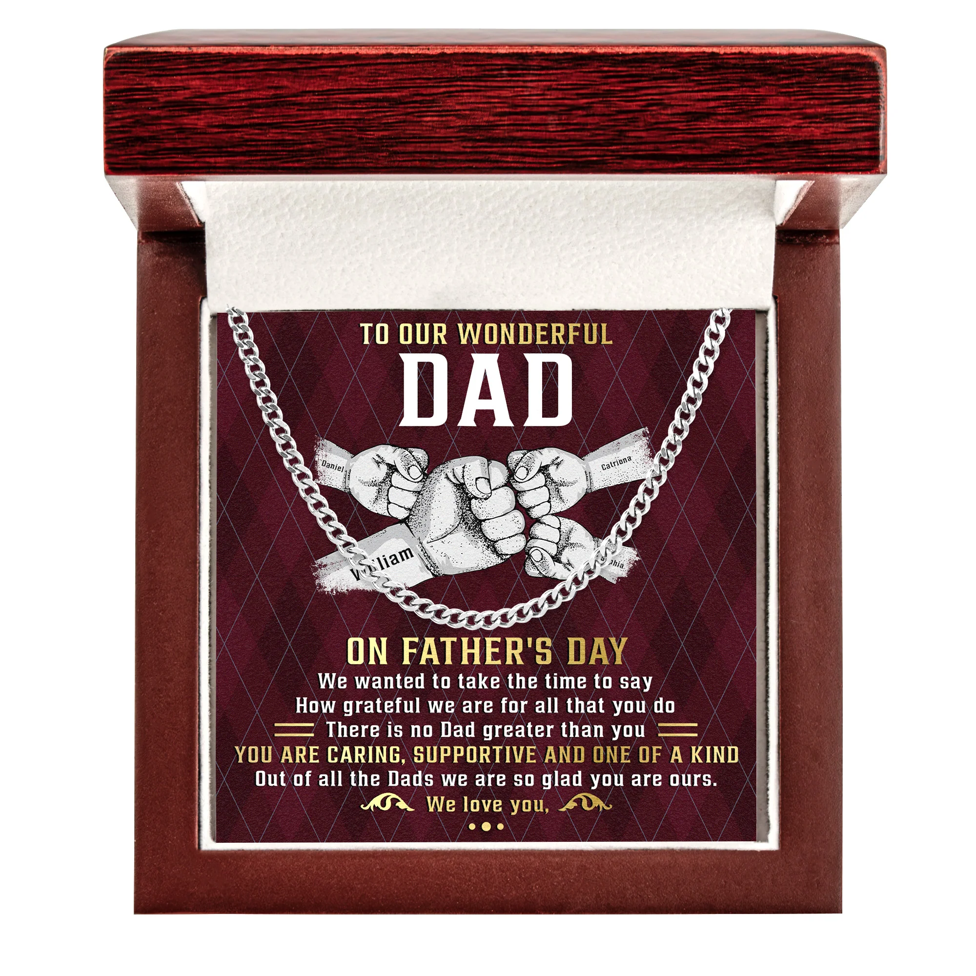 To A Wonderful Dad We Are So Glad You Are Ours - Personalized Men's Cuban Link Chain - Image 2