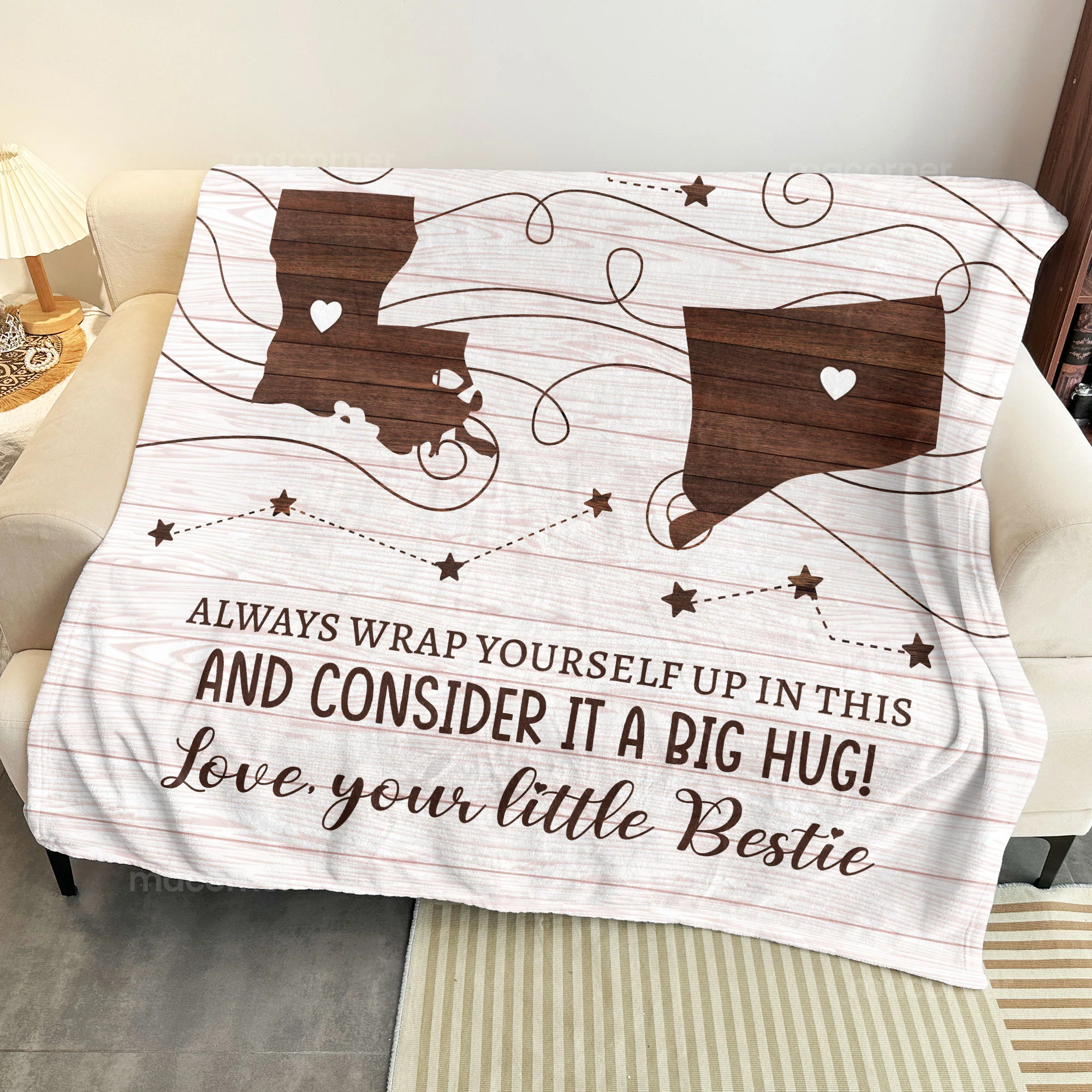 To Badass Sister, Bestie - Consider It A Big Hug - Custom States - Personalized Blanket - Image 3