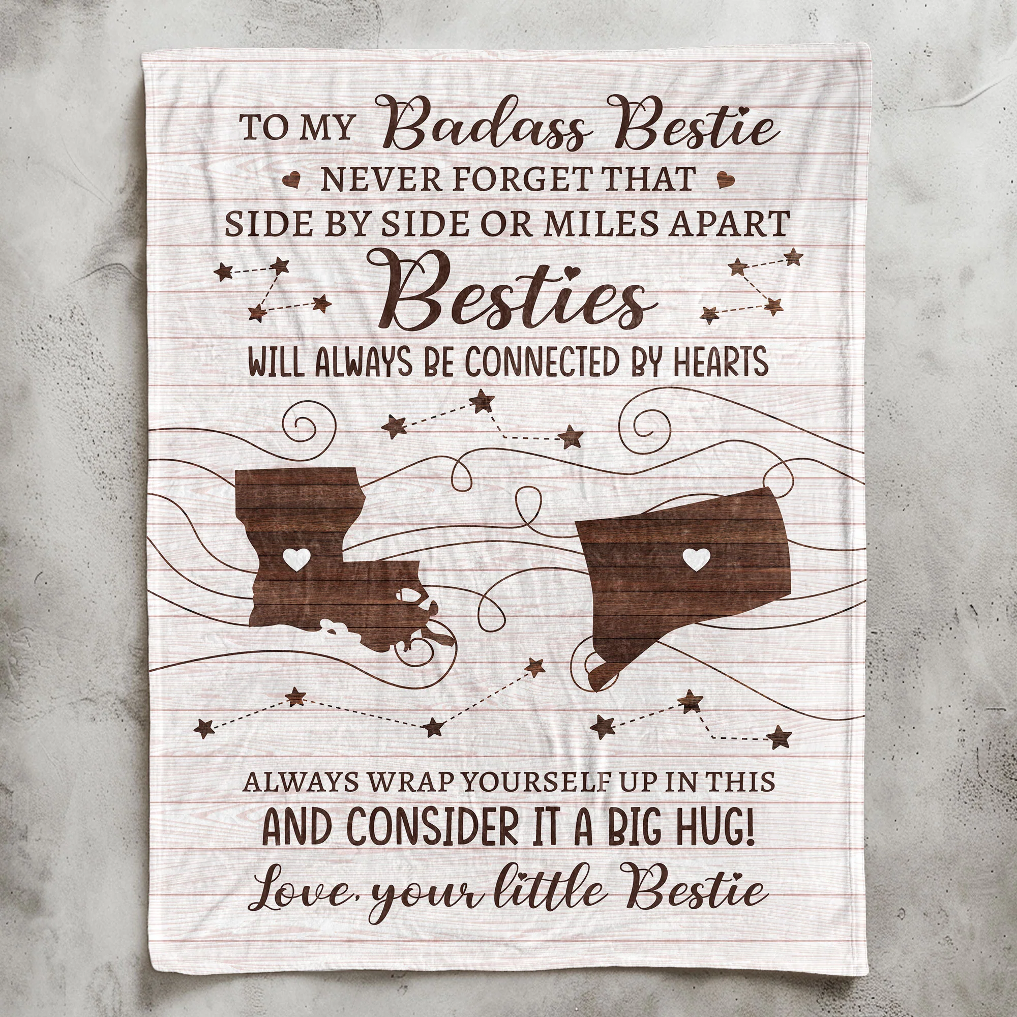 To Badass Sister, Bestie - Consider It A Big Hug - Custom States - Personalized Blanket - Image 6