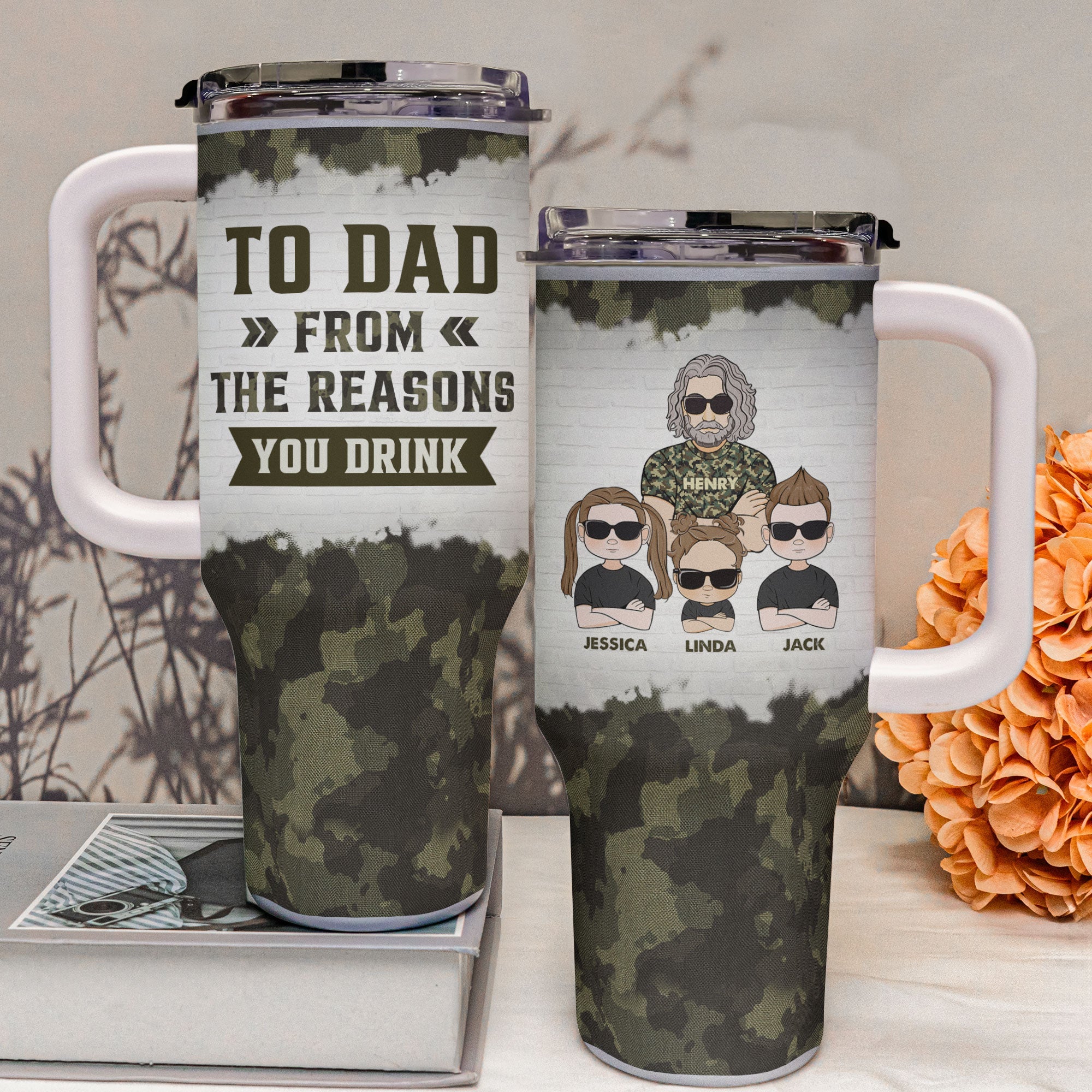 To Dad From The Reasons You Drink - Personalized 40oz Tumbler With Straw - Image 3