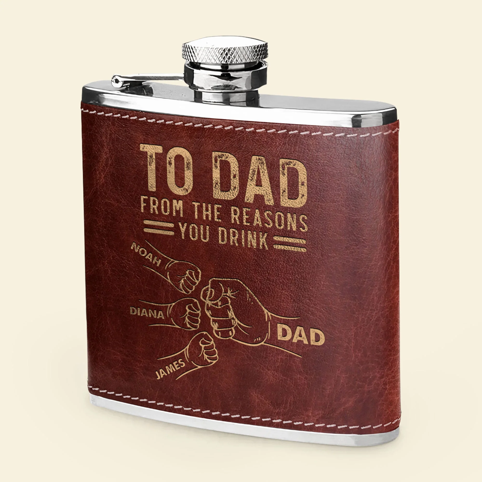 To Dad From The Reasons You Drink - Personalized Leather Flask - Image 4