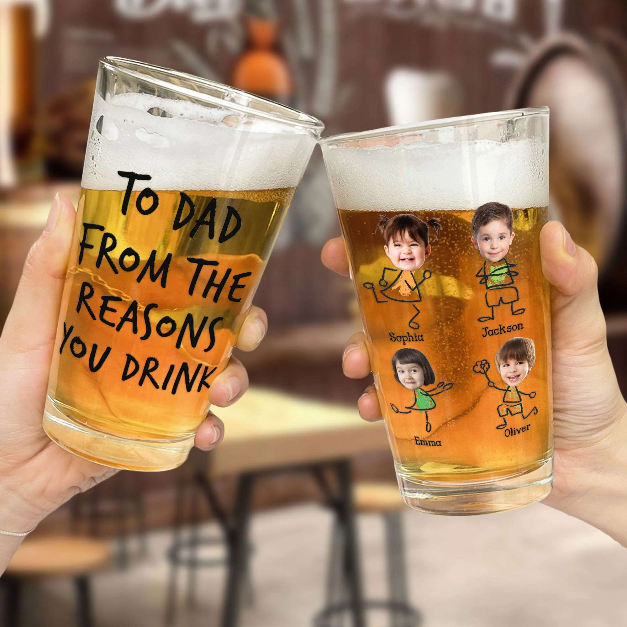 To Dad From The Reasons You Drink - Personalized Photo Beer Glass - Image 2