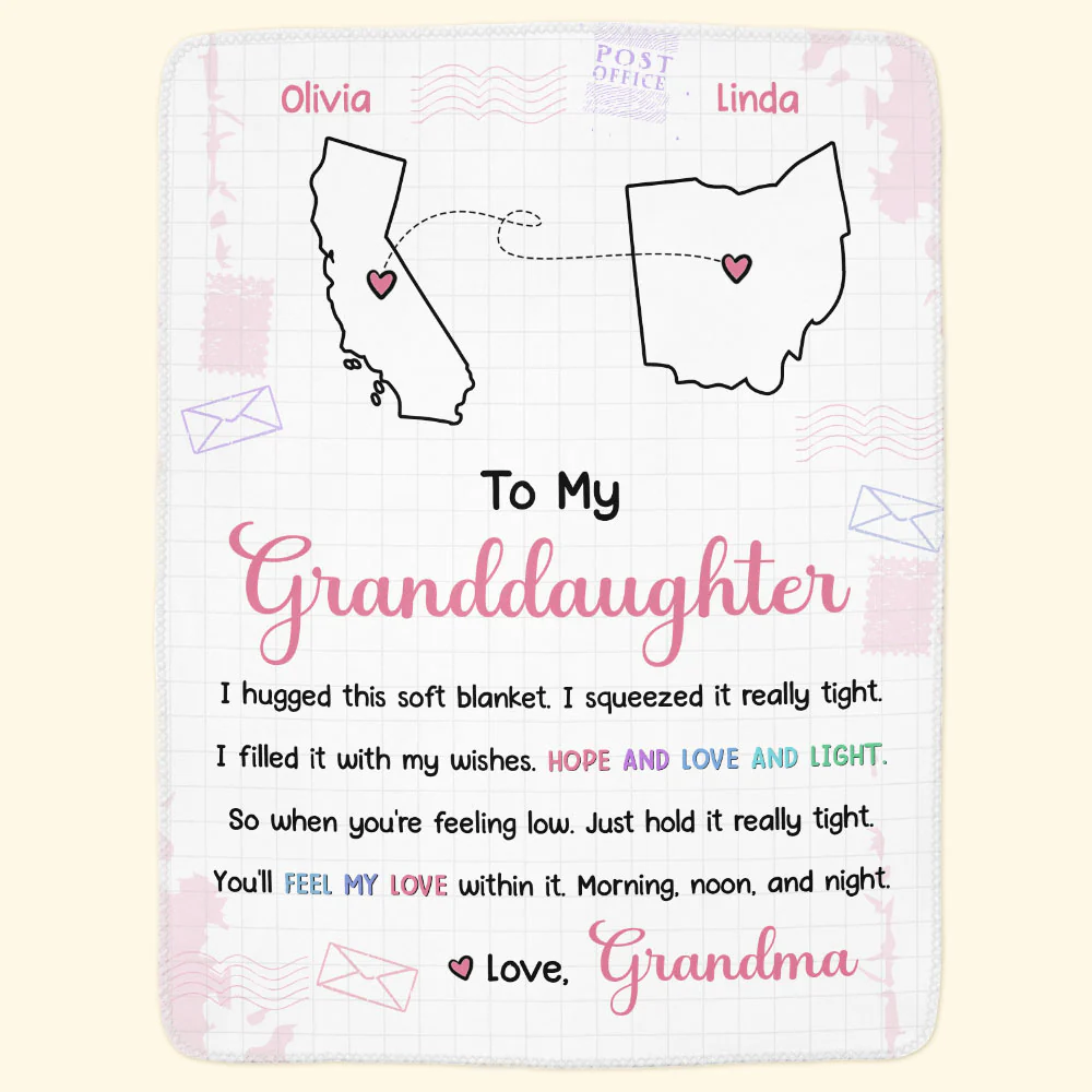 To Granddaughter, Grandson - I Hugged This Soft Blanket - Custom States - Personalized Blanket - Image 7