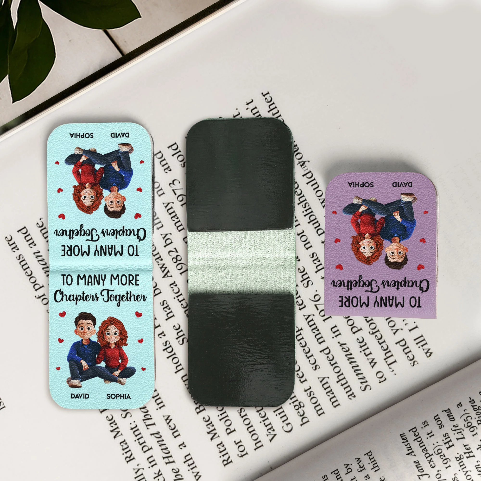 To Many More Chapters Together - Personalized Leather Magnetic Bookmark - Image 2