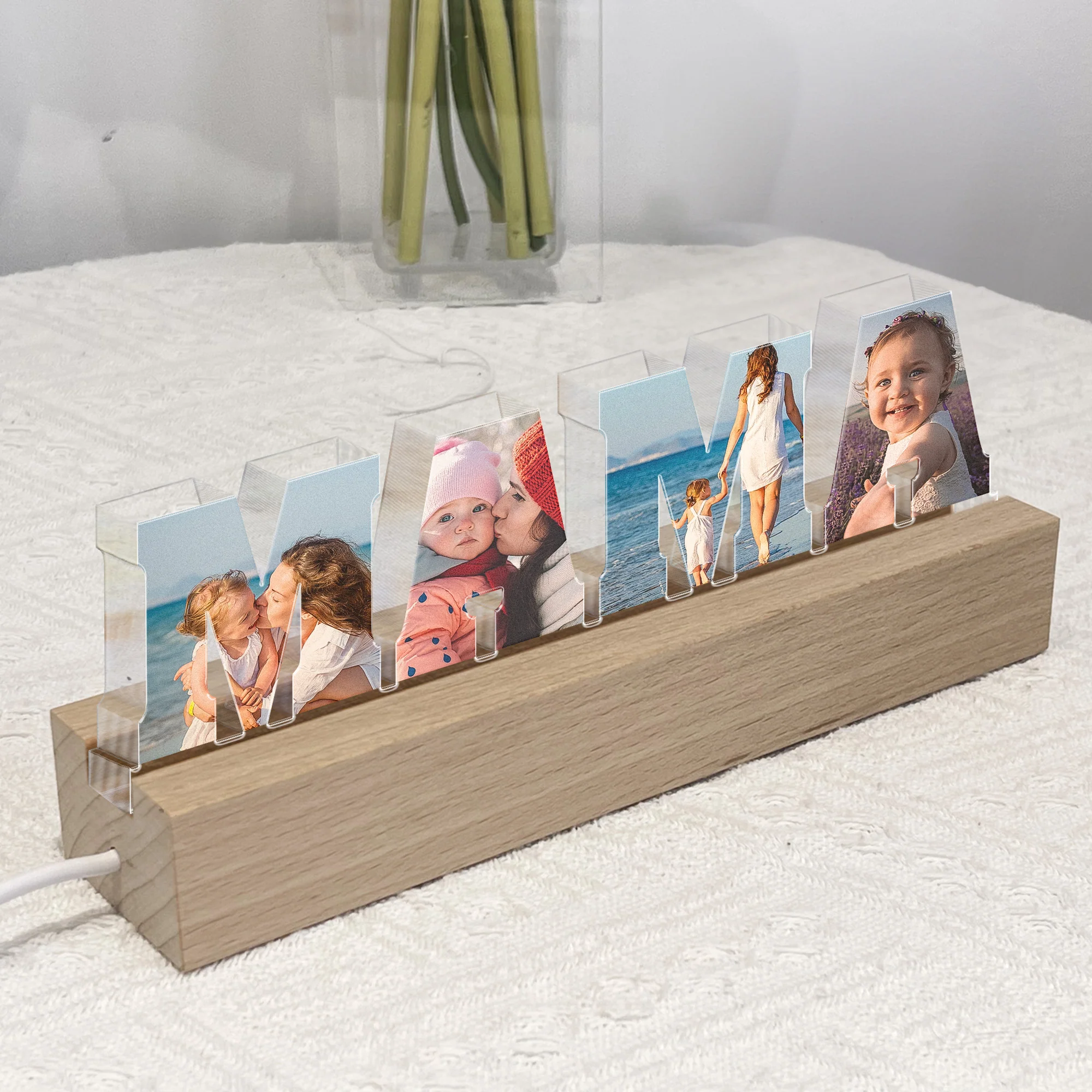 To Me You Are The World Custom Photo Mama/Papa Light - Personalized Photo LED Night Light - Image 2