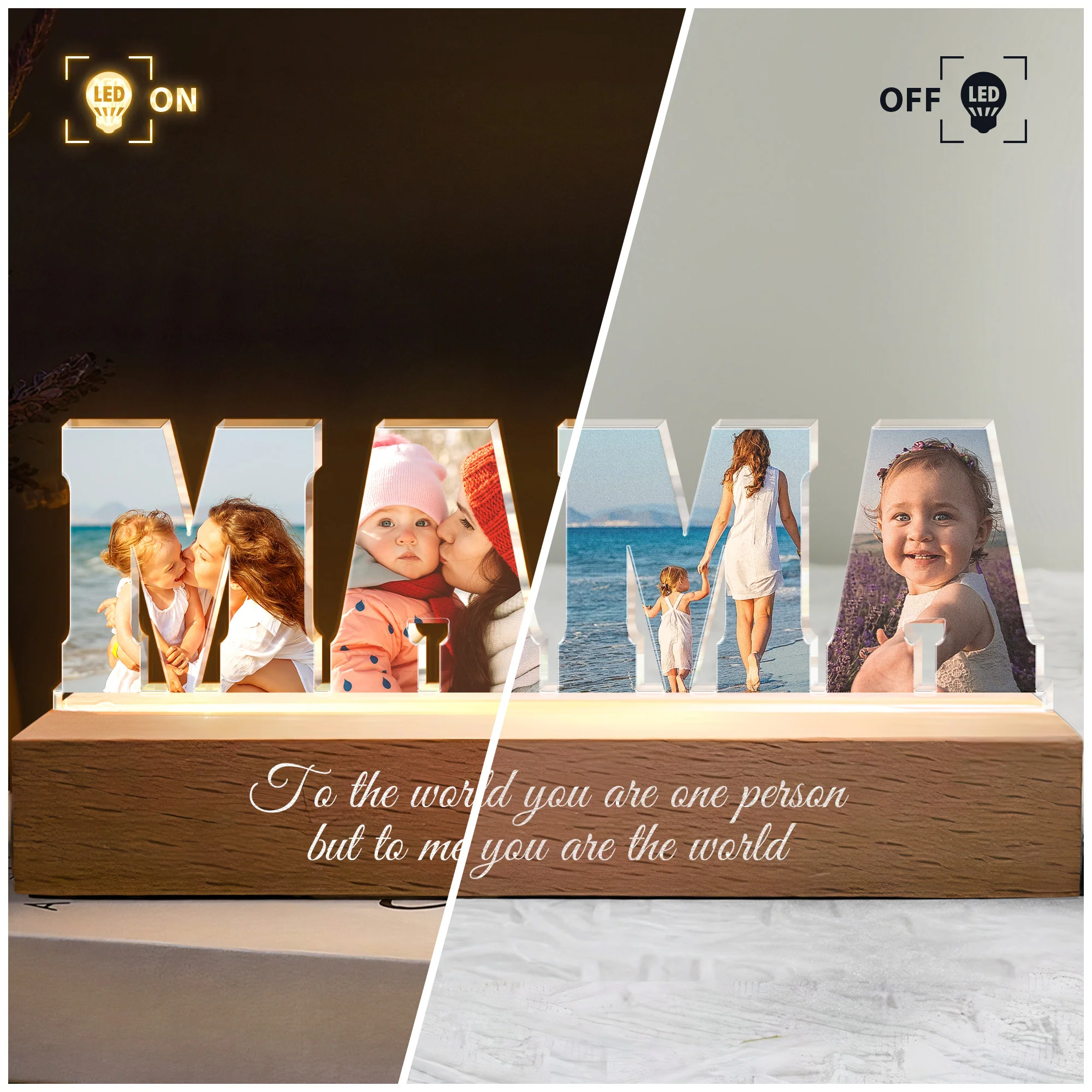To Me You Are The World Custom Photo Mama/Papa Light - Personalized Photo LED Night Light - Image 4