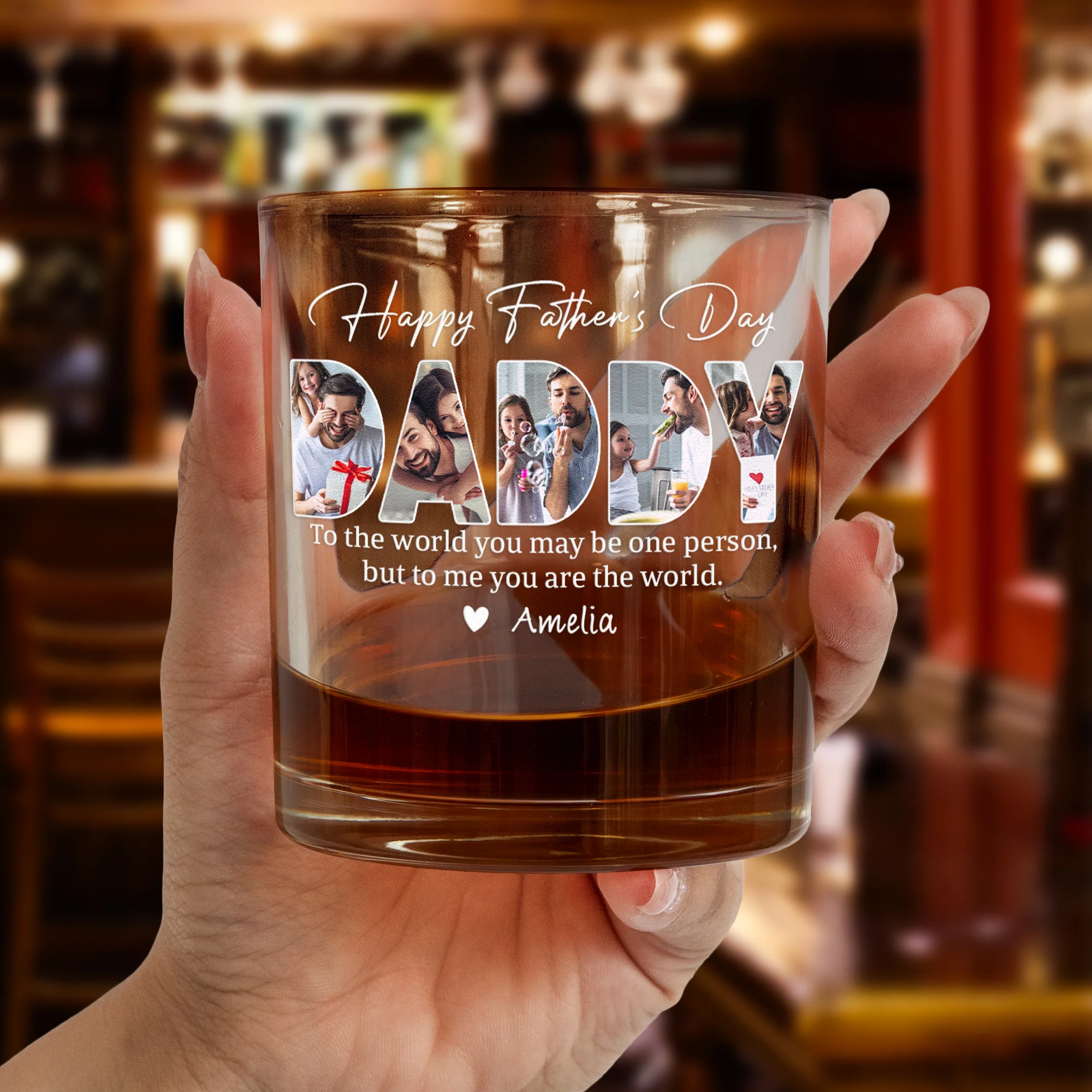 To Me You Are The World Father's Day Gift For Dad, Husband - Personalized Whiskey Glass - Image 2