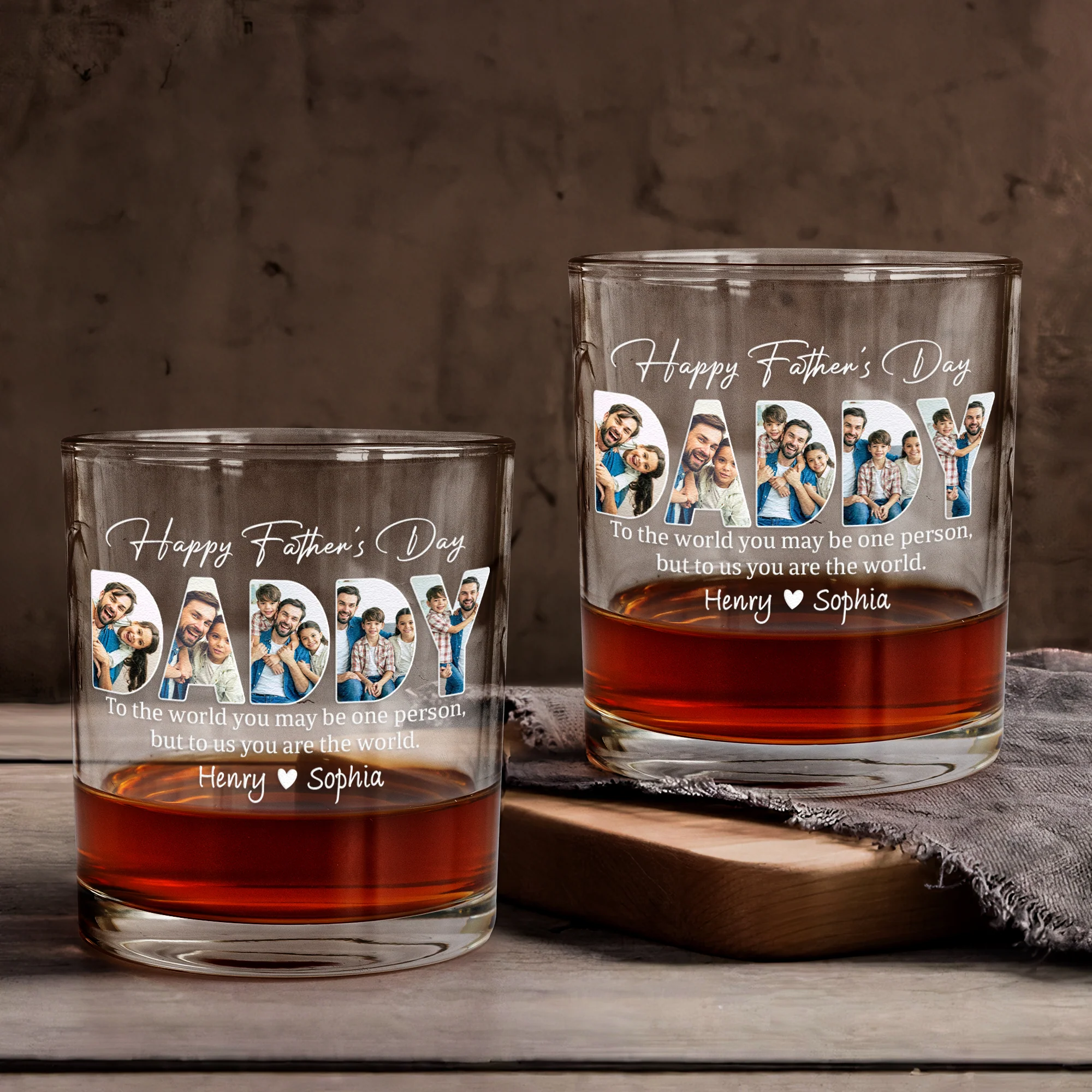 To Me You Are The World Father's Day Gift For Dad, Husband - Personalized Whiskey Glass - Image 4