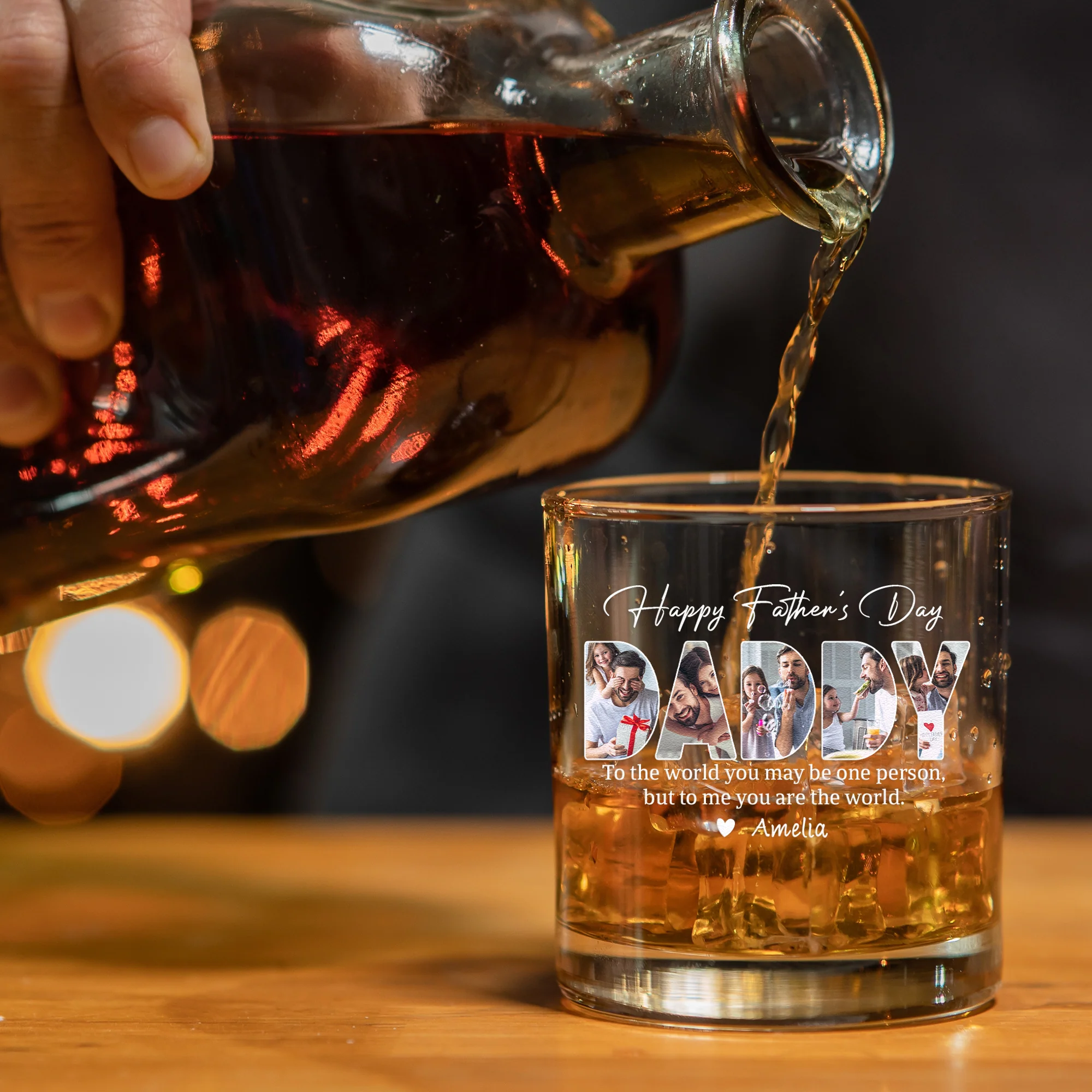 To Me You Are The World Father's Day Gift For Dad, Husband - Personalized Whiskey Glass - Image 5