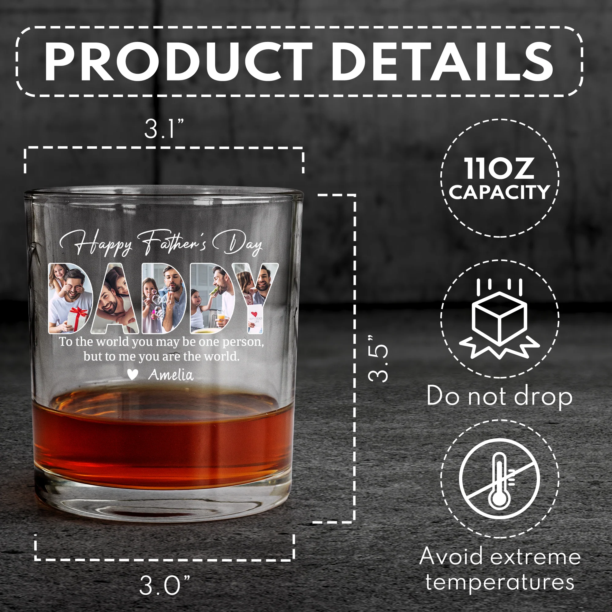 To Me You Are The World Father's Day Gift For Dad, Husband - Personalized Whiskey Glass - Image 6