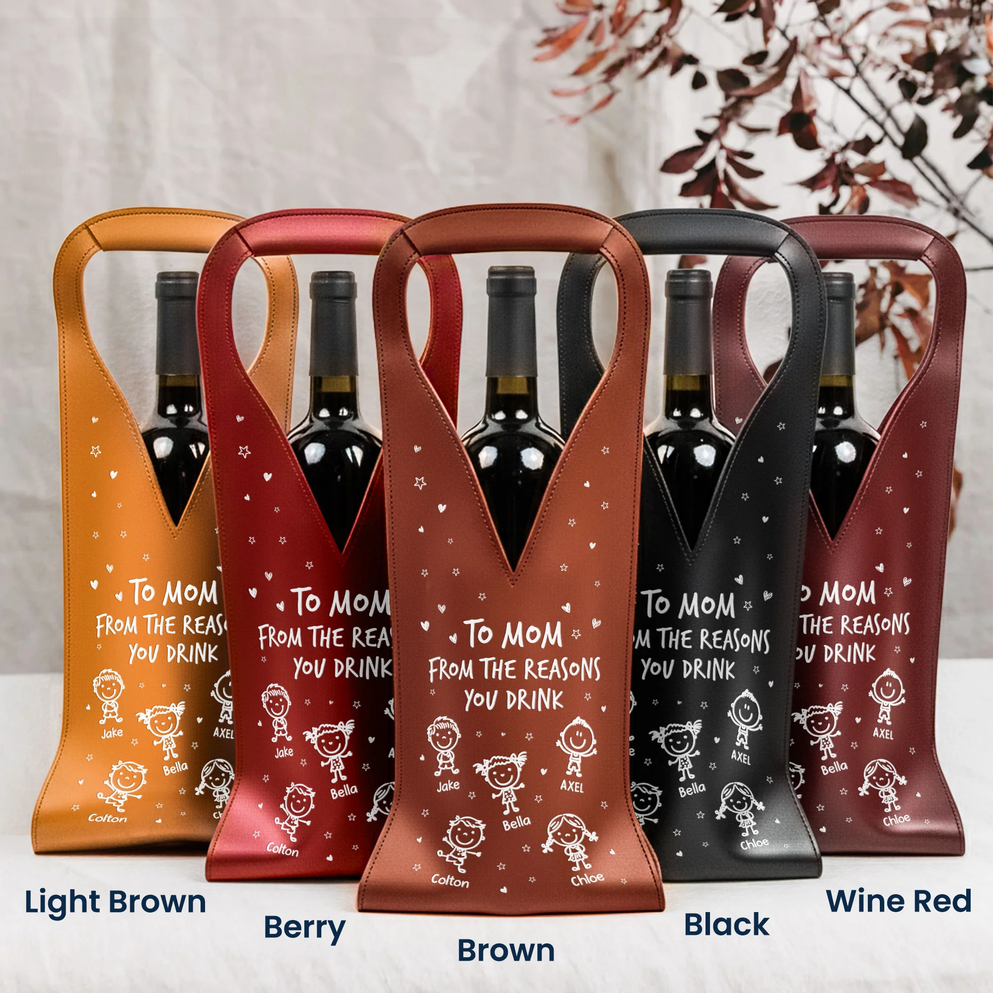 To Mom From The Reasons You Drink - Fun Gifts For Mom, Wife - Personalized Leather Wine Bag - Image 4