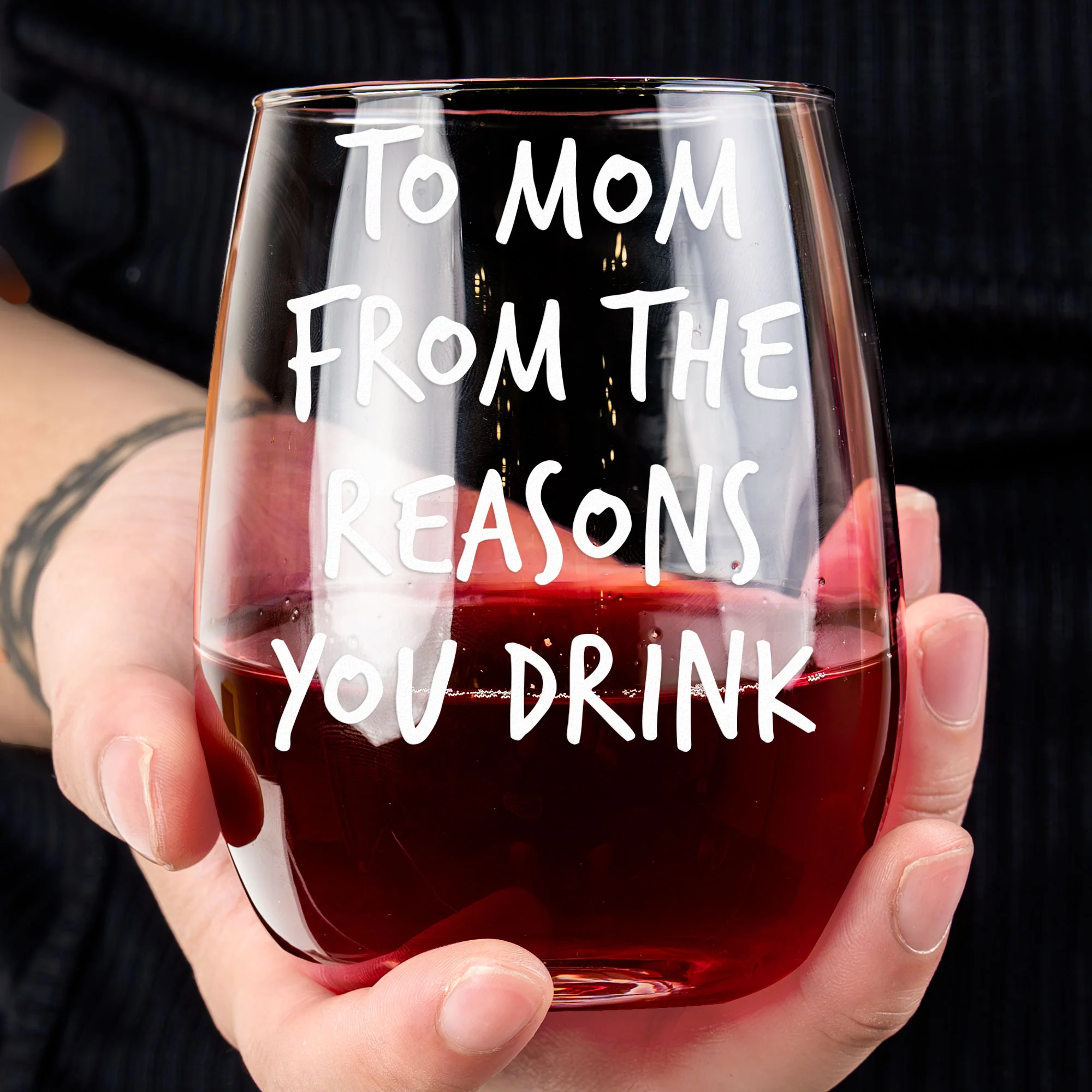 To Mom From The Reasons You Drink - Personalized Photo Stemless Wine Glass - Image 4