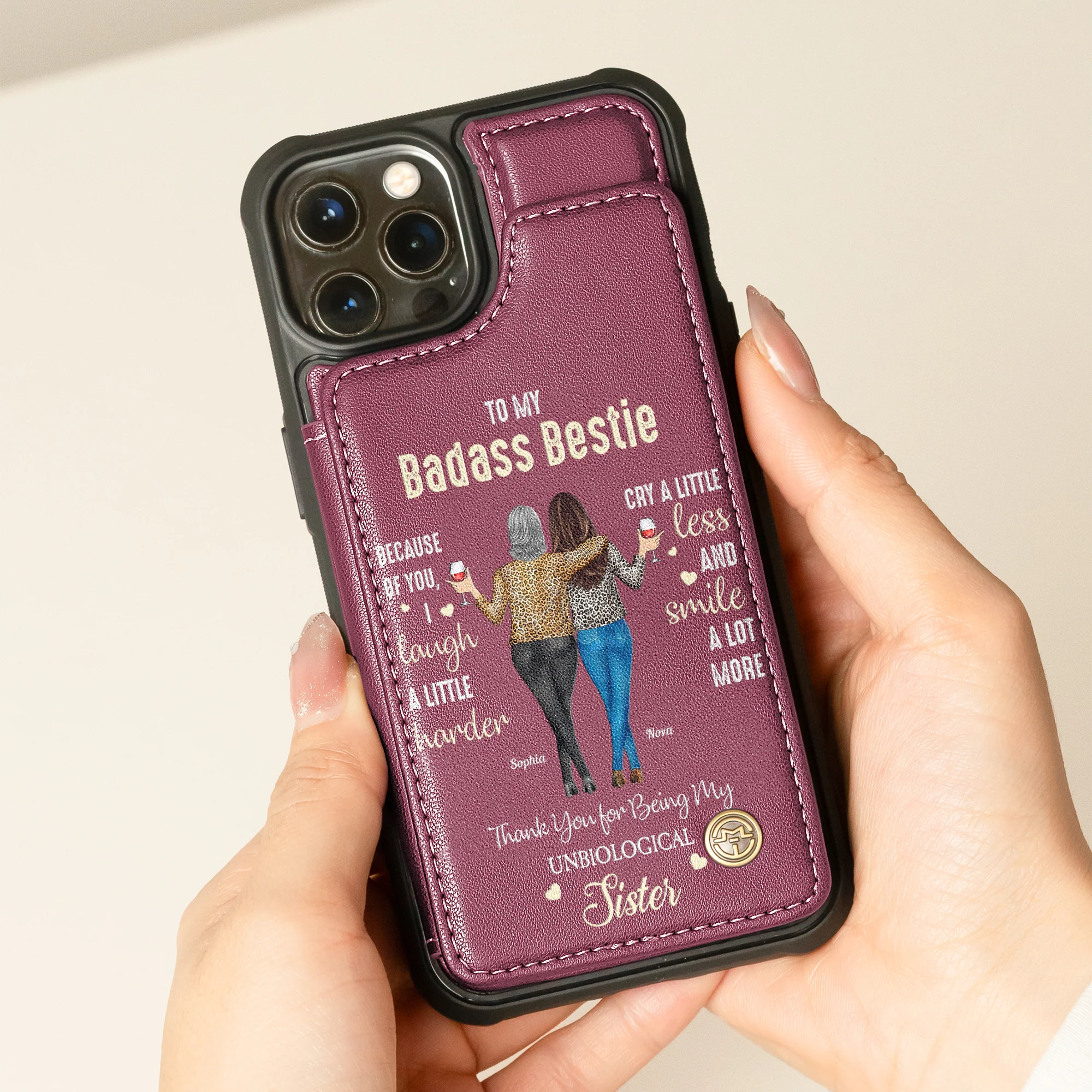 To My Badass Bestie - Personalized Leather Flip Wallet Phone Case - Image 2