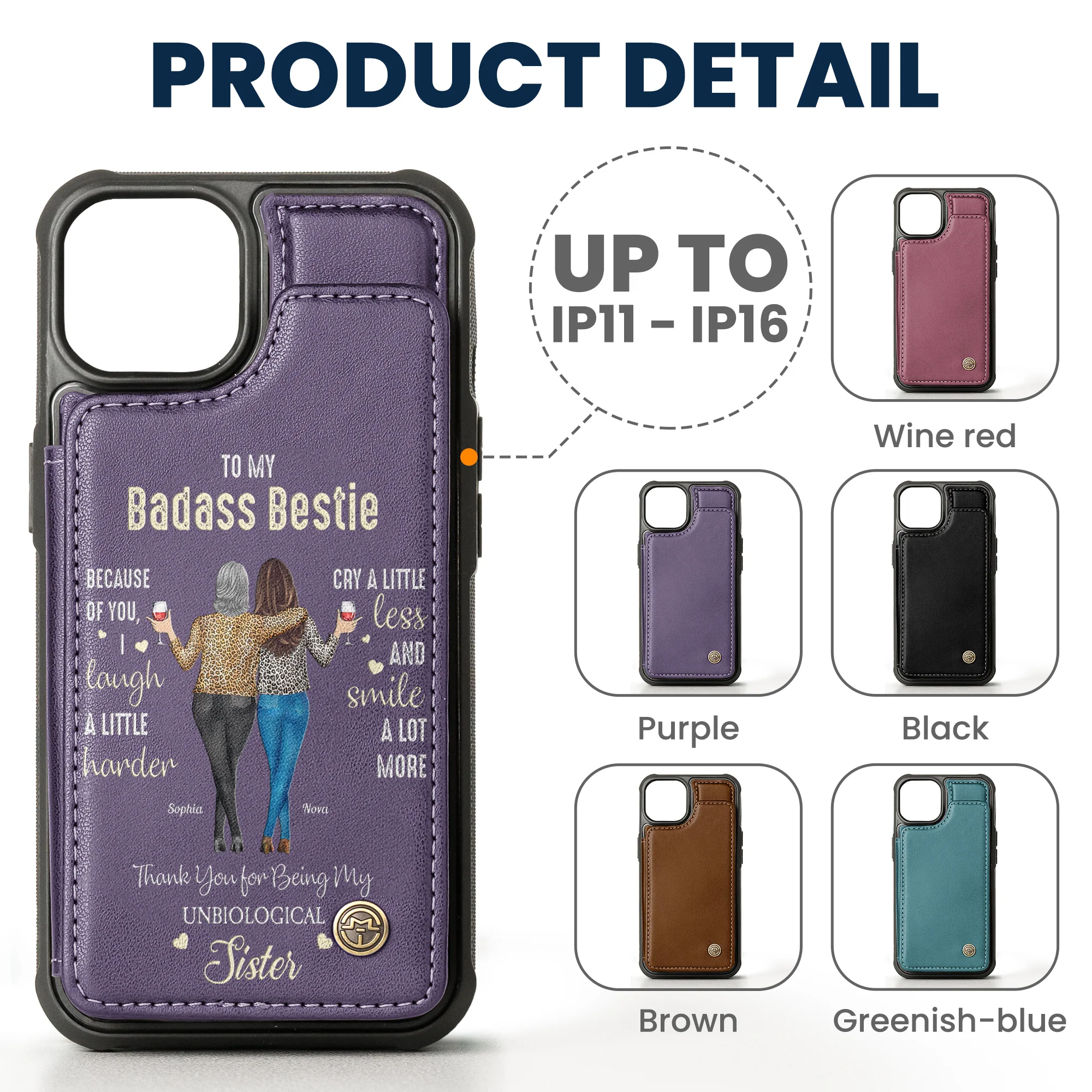 To My Badass Bestie - Personalized Leather Flip Wallet Phone Case - Image 6