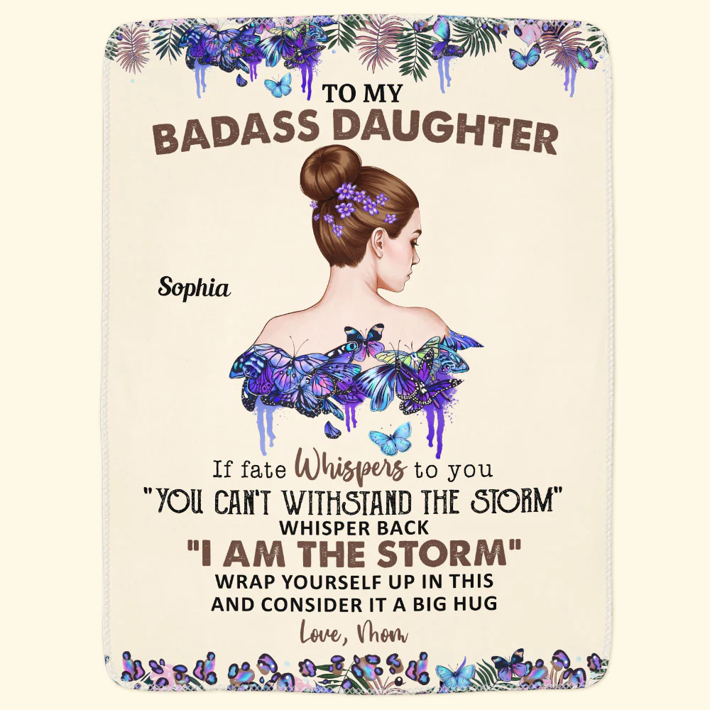 To My Badass Daughter I Love You - Personalized Blanket - Image 2