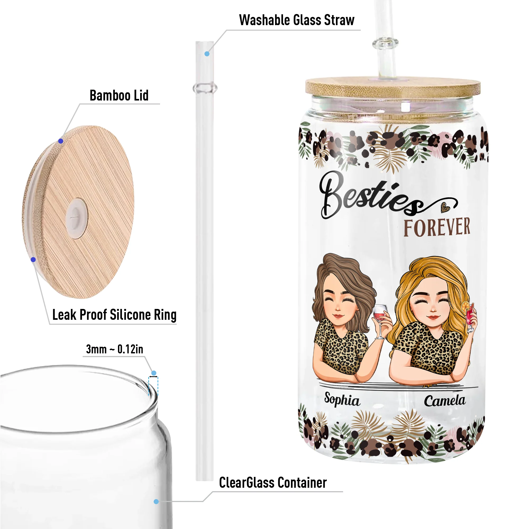 To My Badass Sister Thanks For Being My Unbiological Sister - Personalized Clear Glass Cup - Image 5