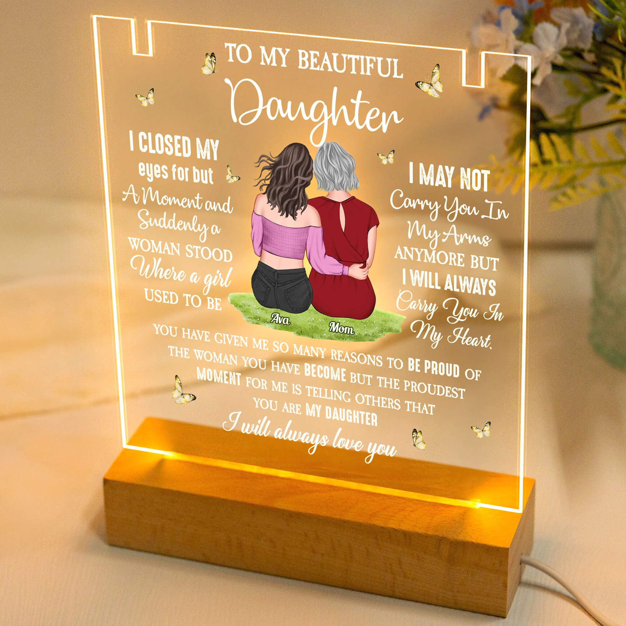 To My Daughter Gifts - Personalized LED Light Acrylic Plaque With Infinity Necklace - Image 2