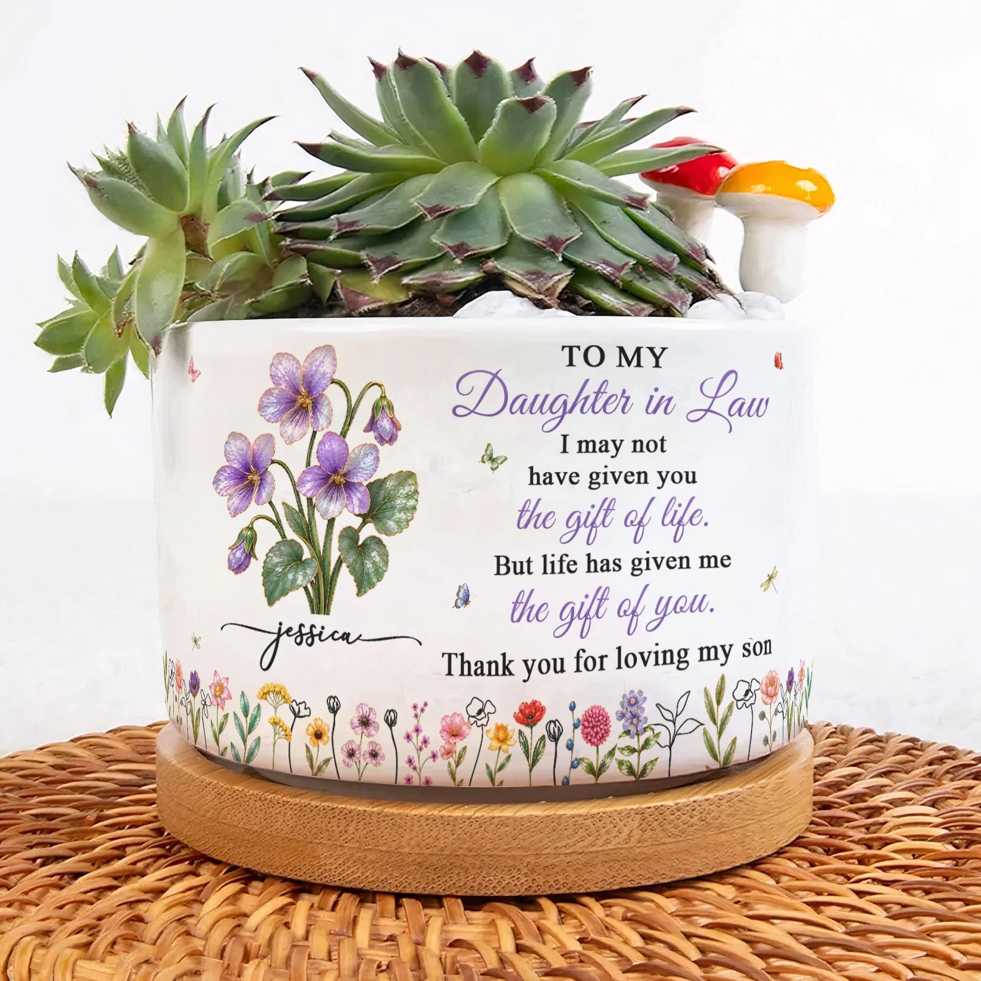 To My Daughter In Law Gift For Daughter-In-Law And Flower Lovers - Personalized Plant Pot