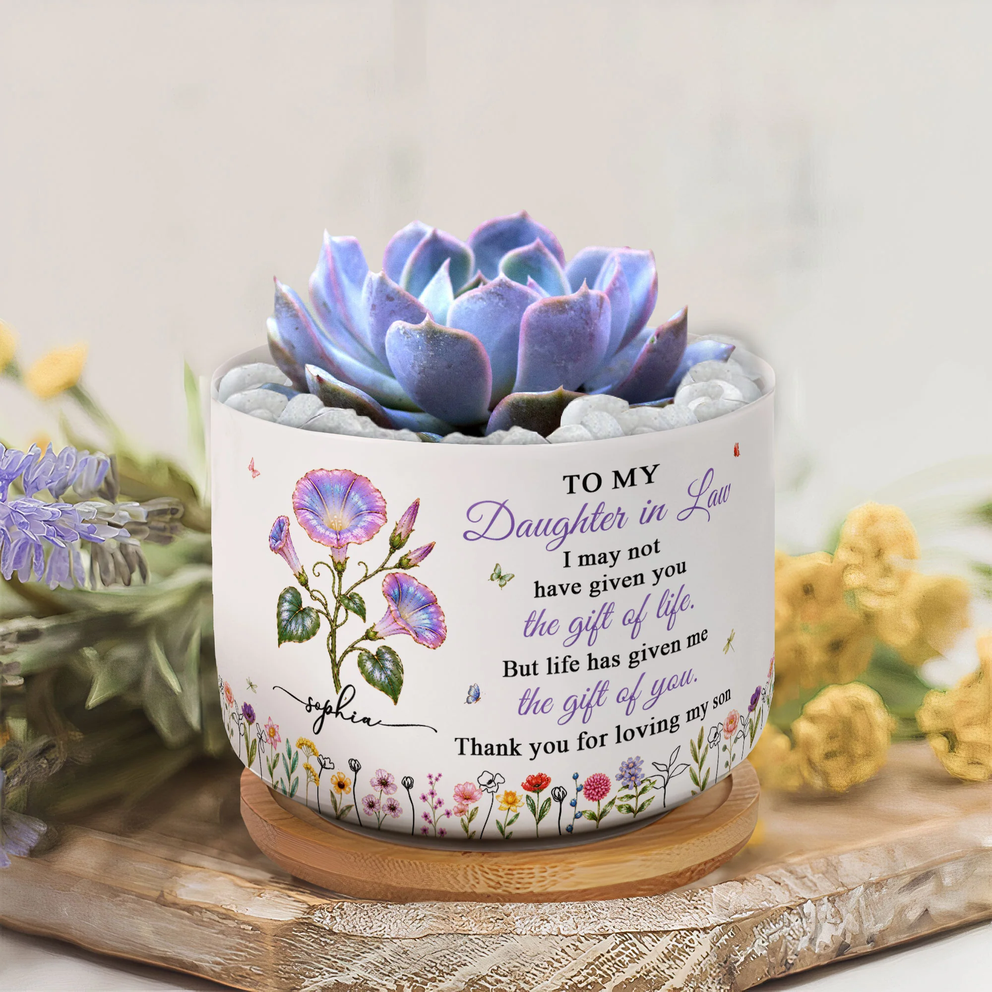 To My Daughter In Law Gift For Daughter-In-Law And Flower Lovers - Personalized Plant Pot - Image 2