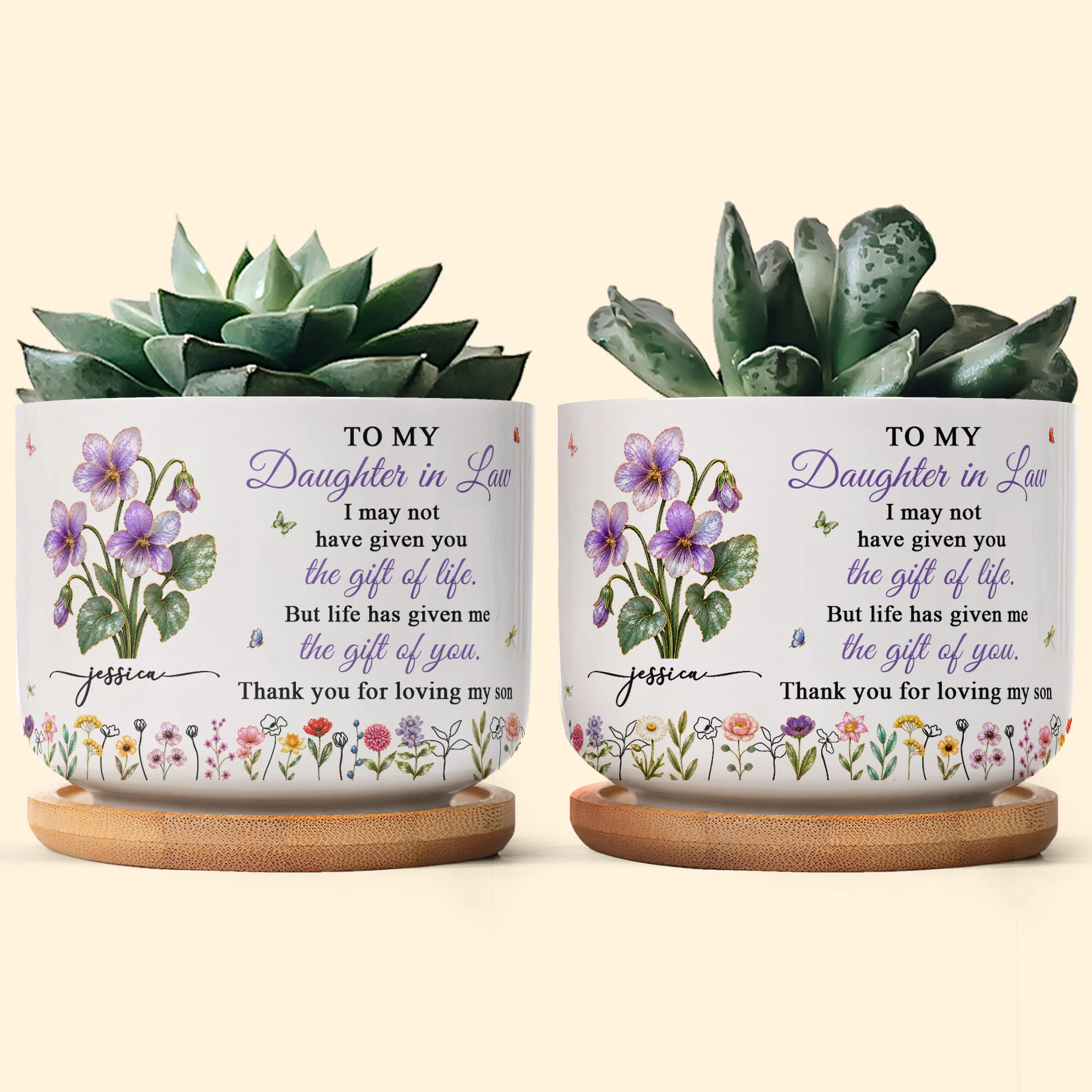 To My Daughter In Law Gift For Daughter-In-Law And Flower Lovers - Personalized Plant Pot - Image 5