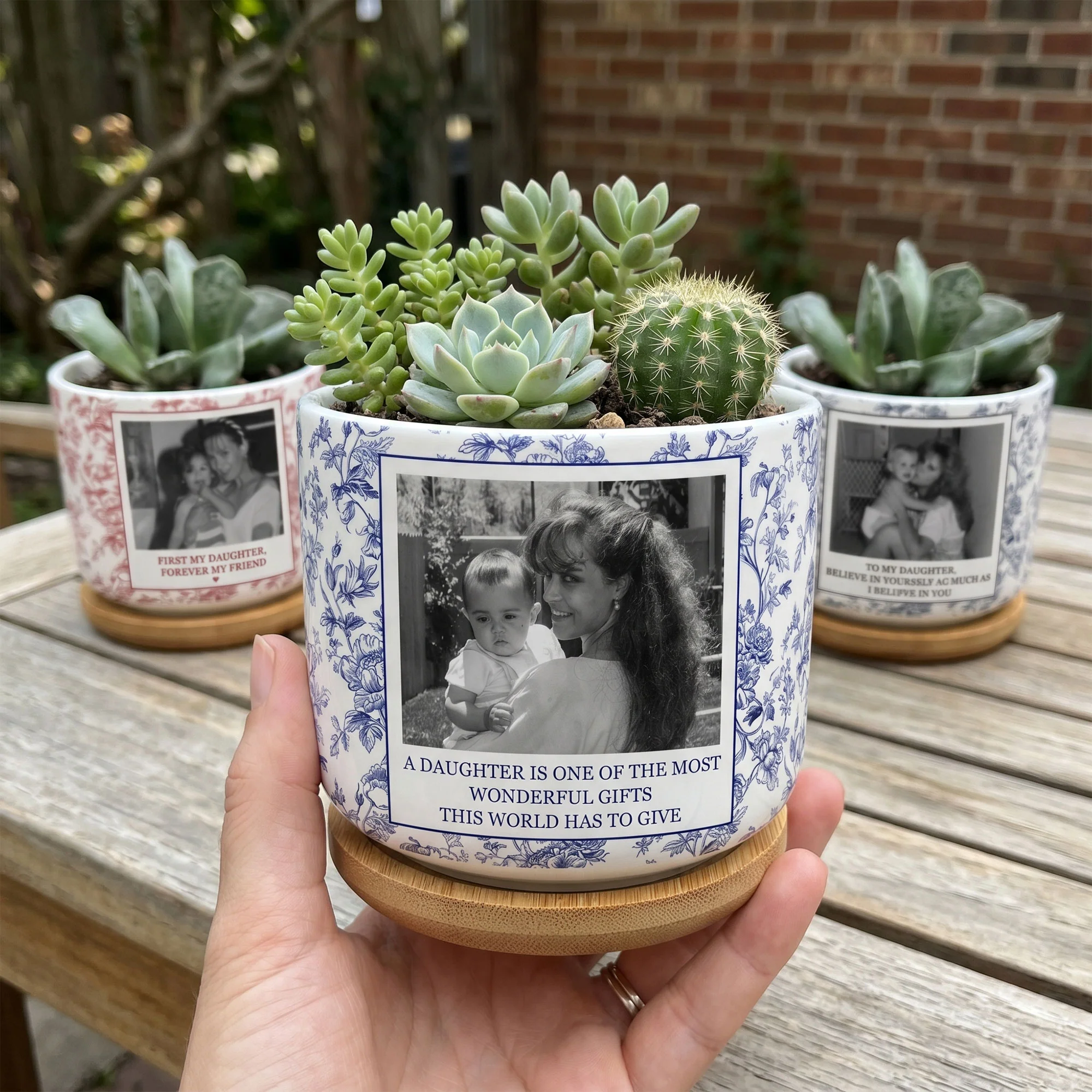 To My Daughter Toile De Jouy Custom Photo Mom & Daughter, Dad & Daughter - Personalized Plant Pot - Image 6