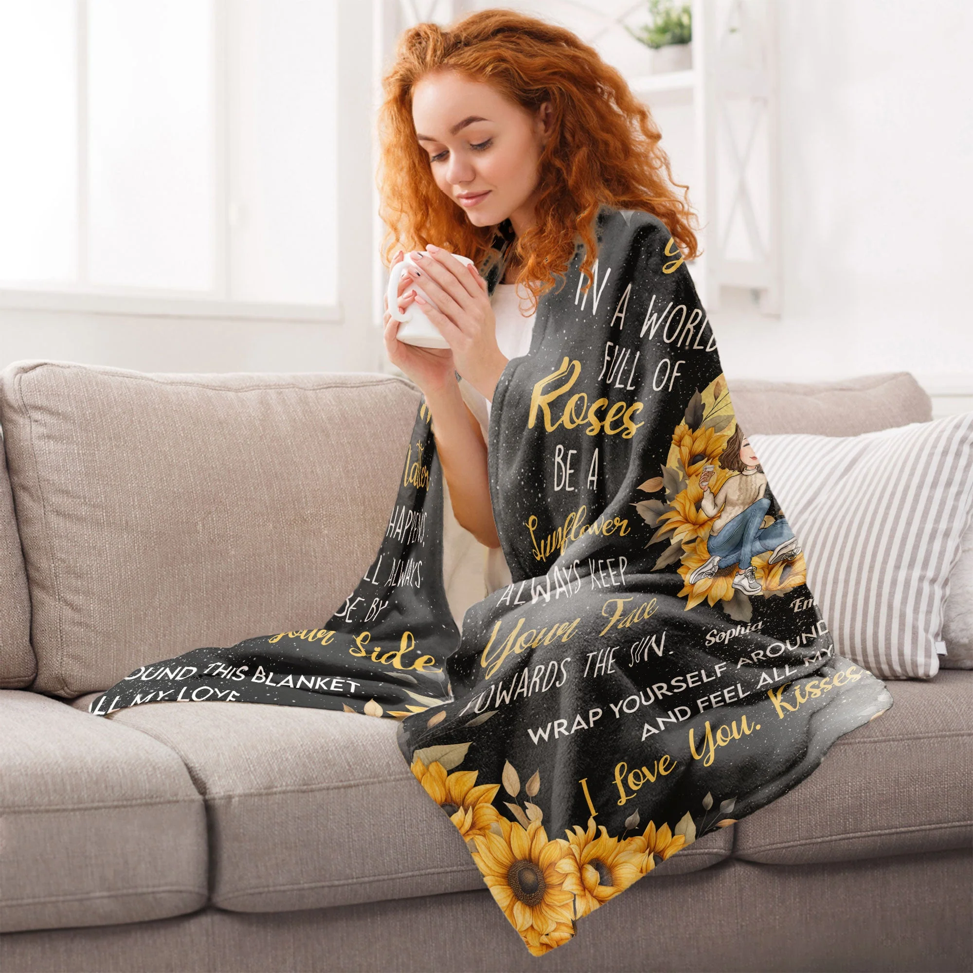 To My Daughter You Are My Sunshine Sunflower - Personalized Blanket - Image 6