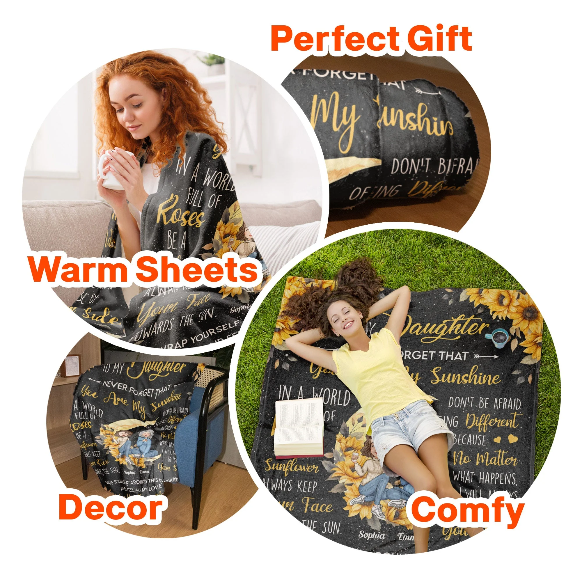 To My Daughter You Are My Sunshine Sunflower - Personalized Blanket - Image 7
