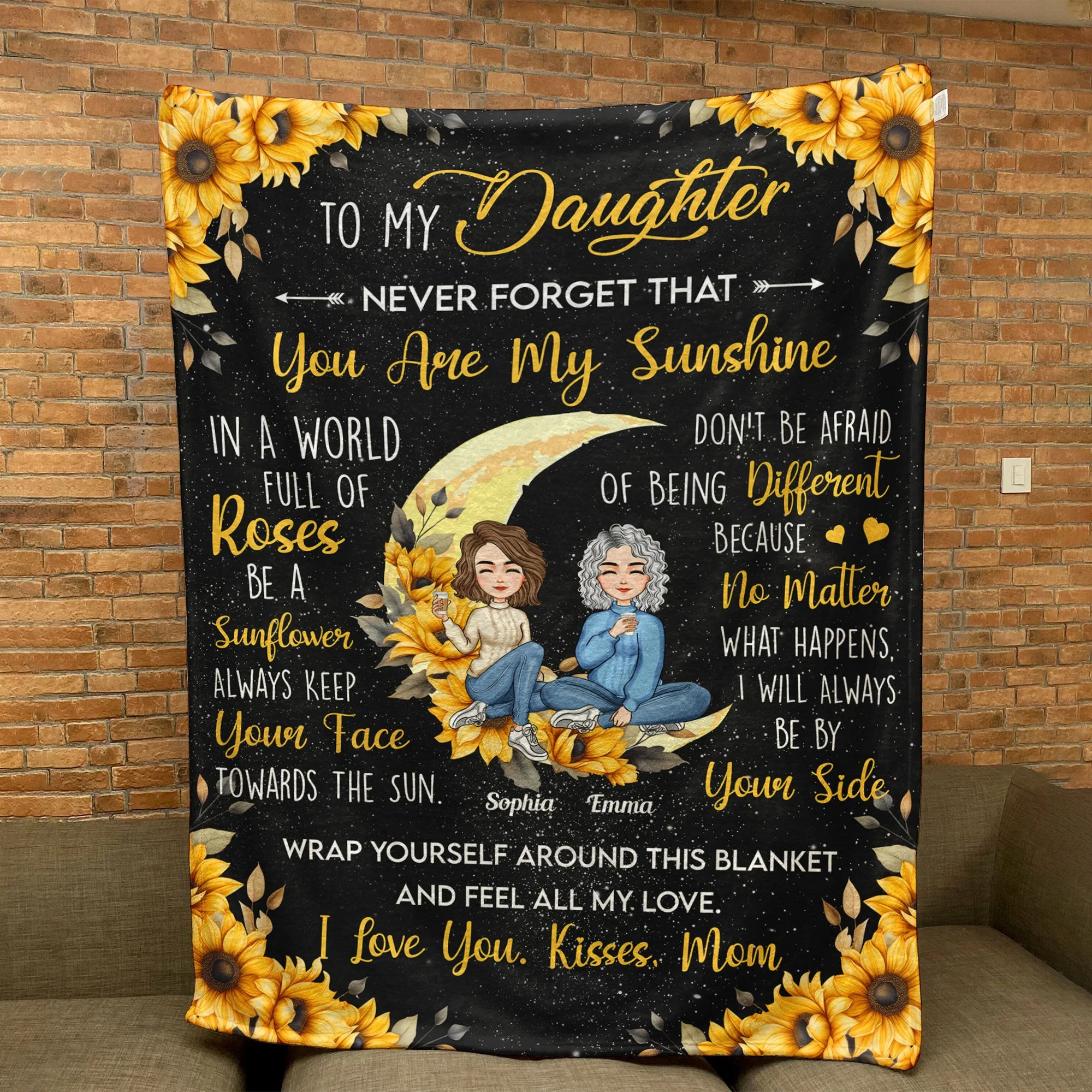 To My Daughter You Are My Sunshine Sunflower - Personalized Blanket - Image 8