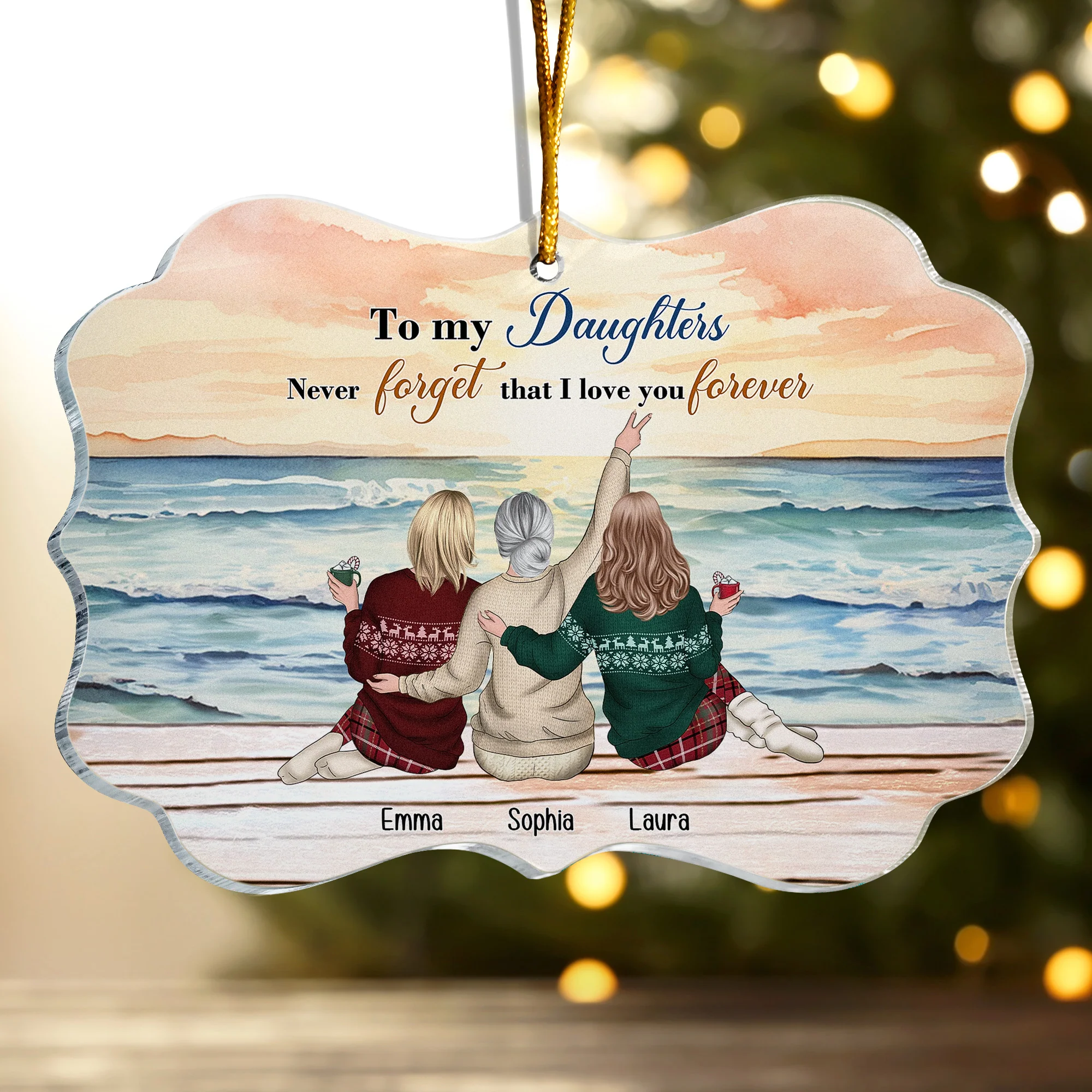 To My Daughters Never Forget That I Love You Forever - Personalized Acrylic Ornament - Image 3