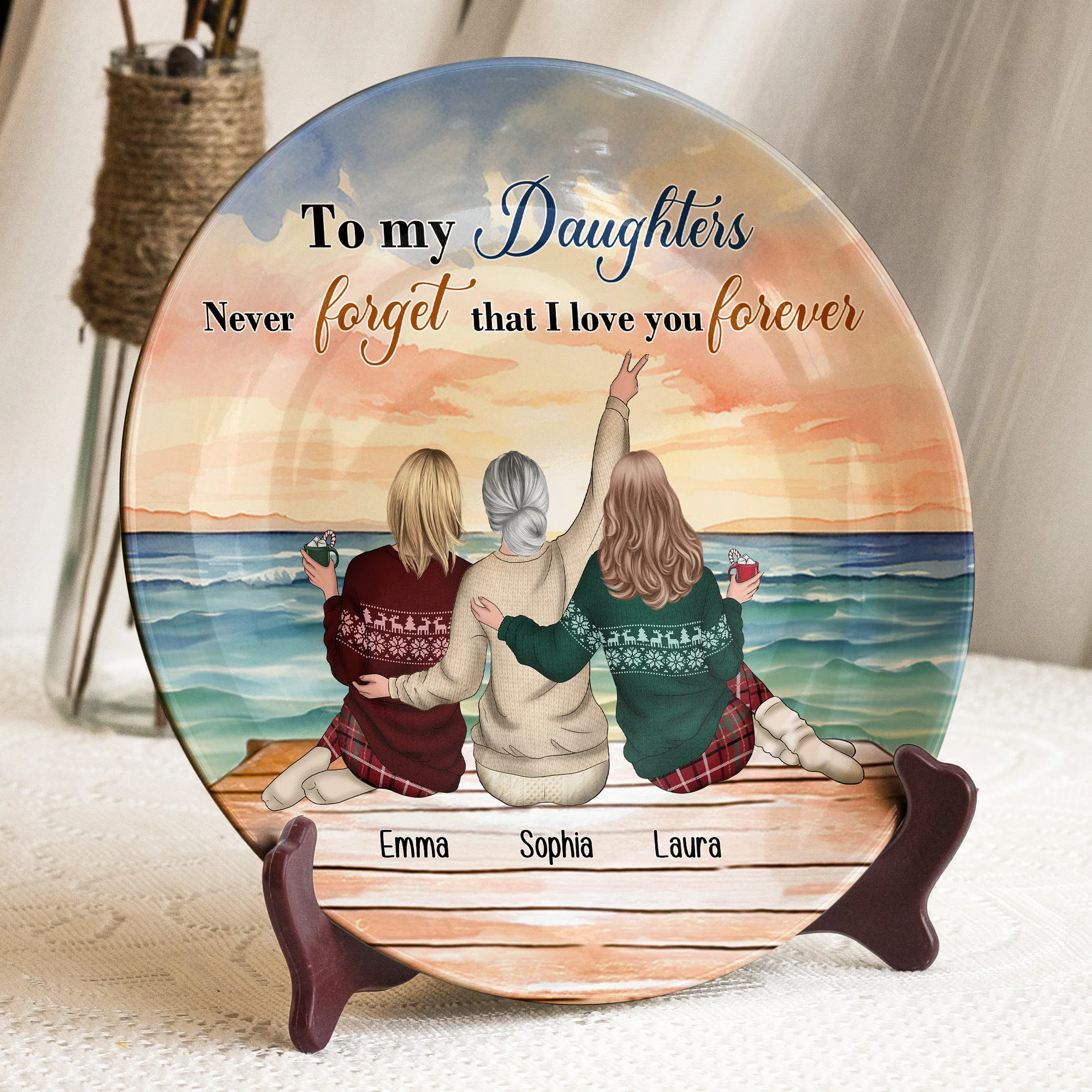 To My Daughters Never Forget That I Love You Forever - Personalized Ceramic Plate - Image 2