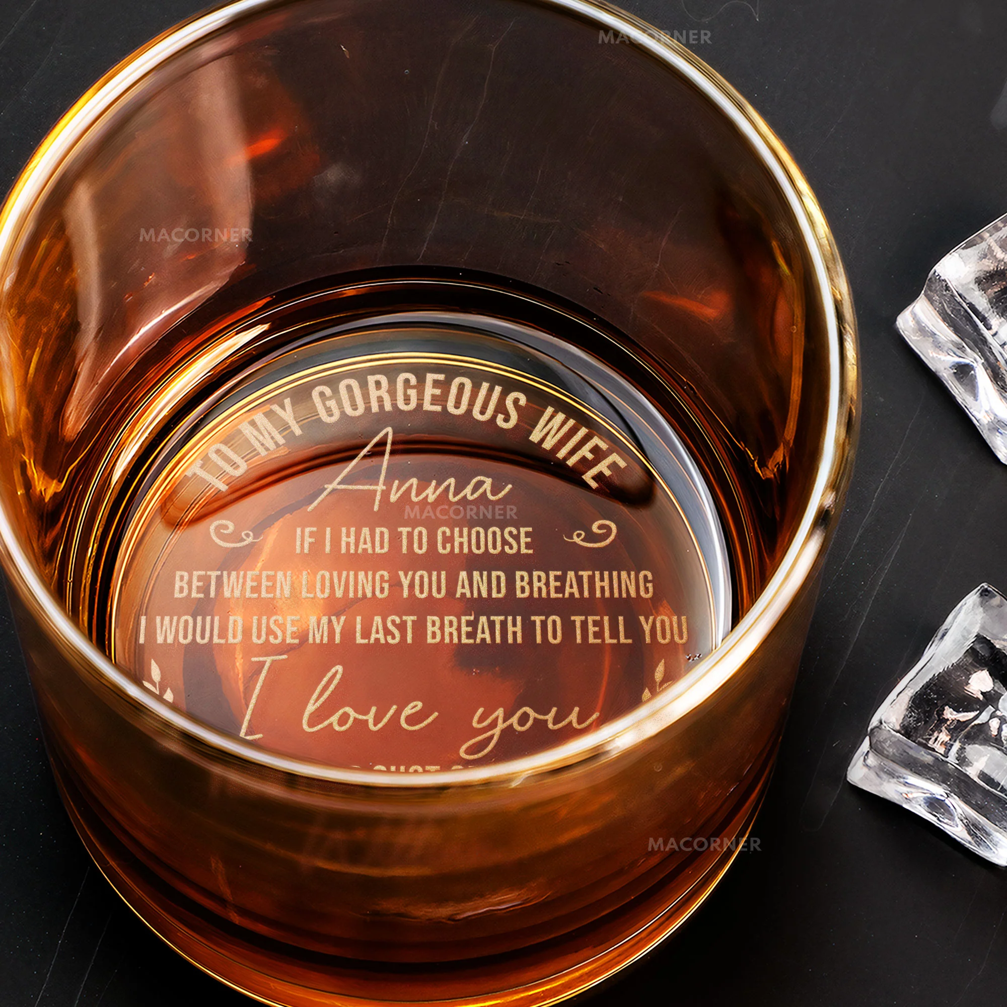 To My Gorgeous Wife - Personalized Engraved Whiskey Glass - Image 2