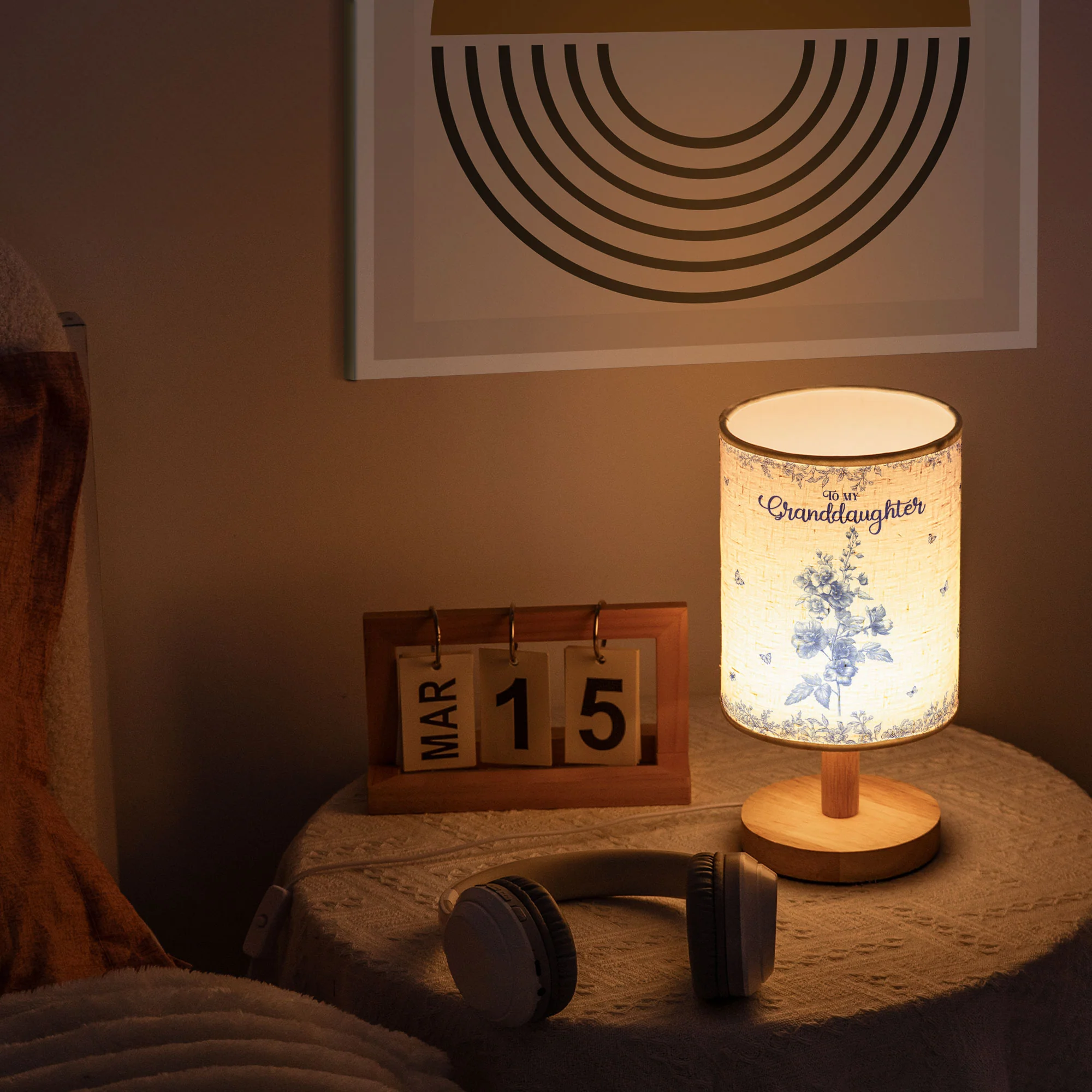 To My Granddaughter, Daughter Birth Flower Toile De Jouy - Personalized Fabric Lamp - Image 6
