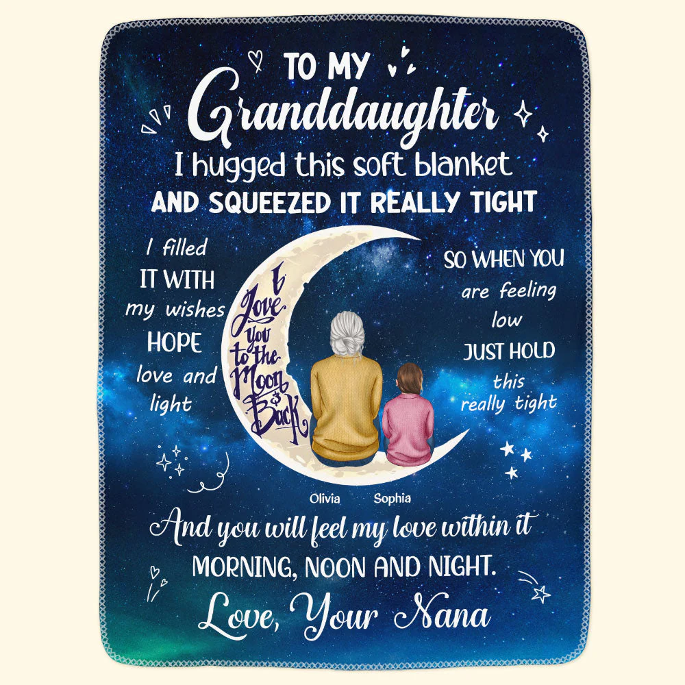 To My Granddaughter I Love You To The Moon And Back - Personalized Blanket - Image 3