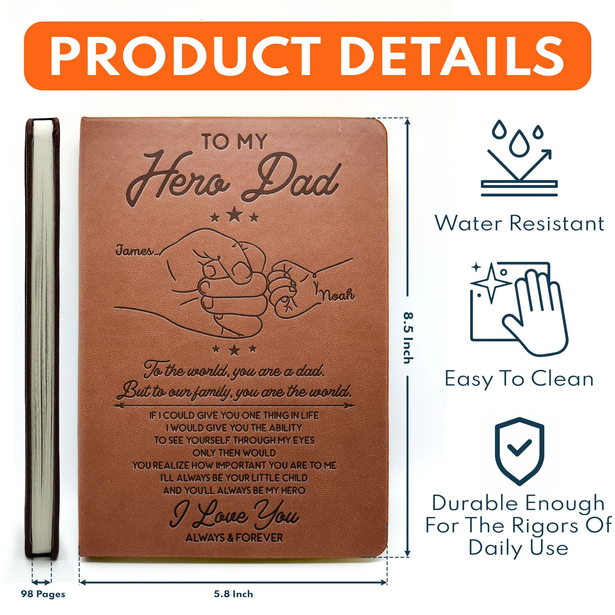 To My Hero Dad To Our Family You Are The World - Personalized Leather Journal - Image 5