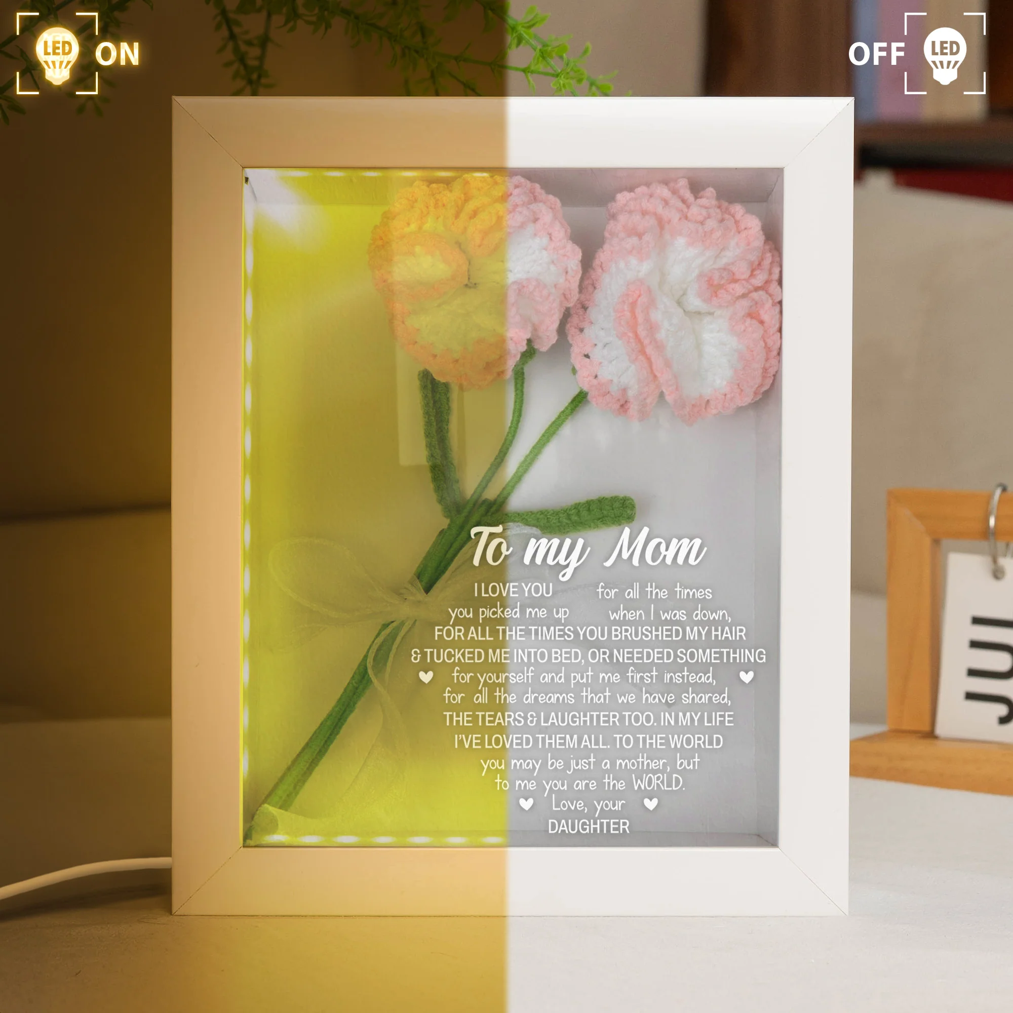 To My Mom I Love You For All The Times - Personalized Crochet Flower Shadow Box With LED Light - Image 3