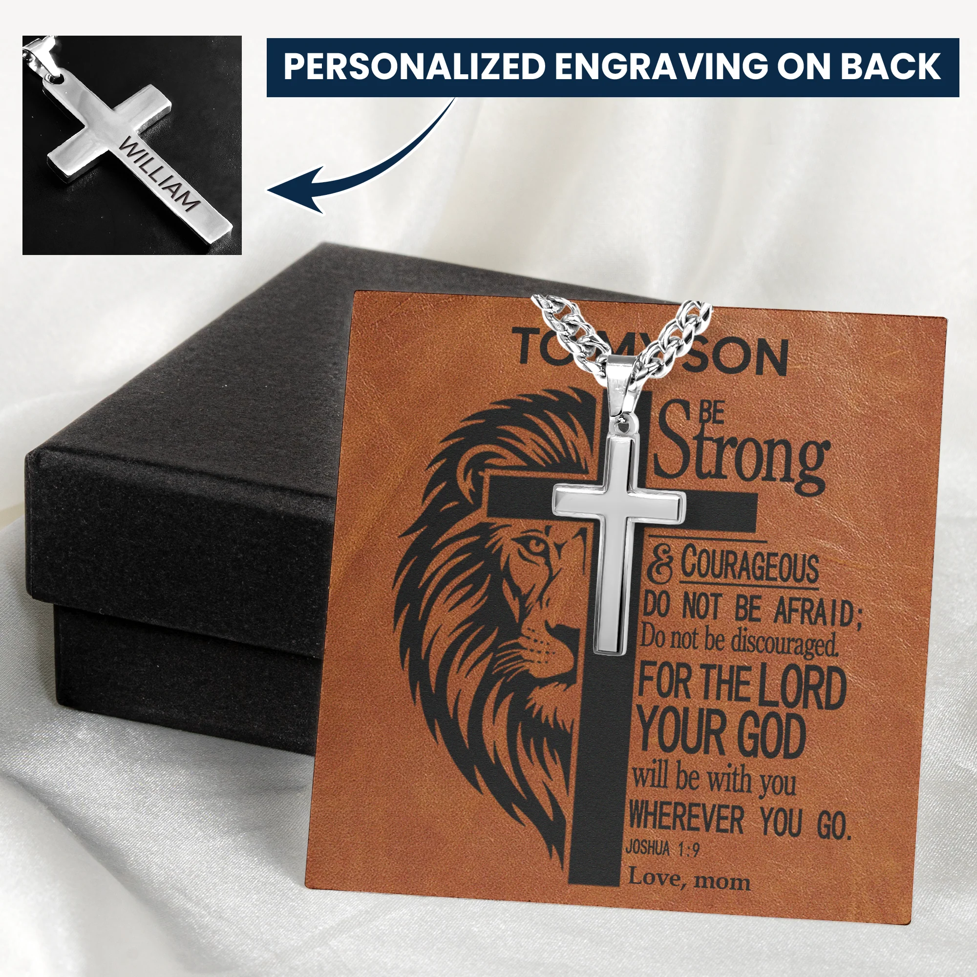 To My Son Be Strong & Courageous Bible Verse - Personalized Necklace - Image 2