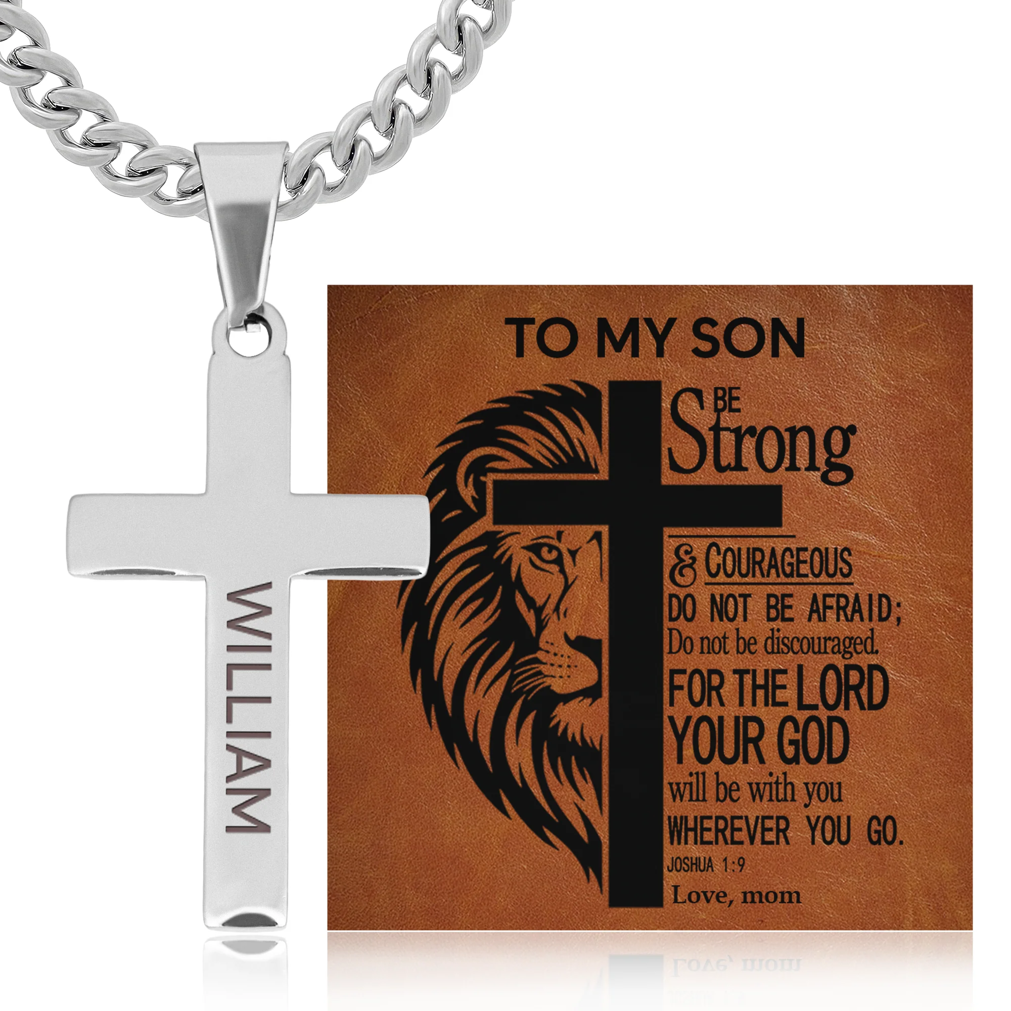 To My Son Be Strong & Courageous Bible Verse - Personalized Necklace - Image 4