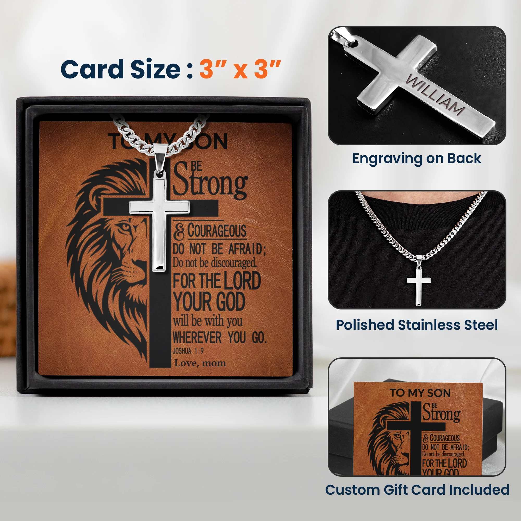 To My Son Be Strong & Courageous Bible Verse - Personalized Necklace - Image 6