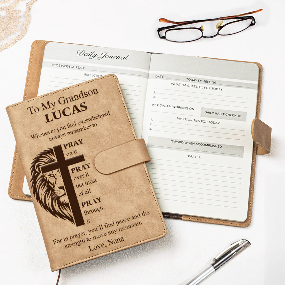 To My Son Grandson Christian Gift For Him - Personalized Leather Prayer Journal
