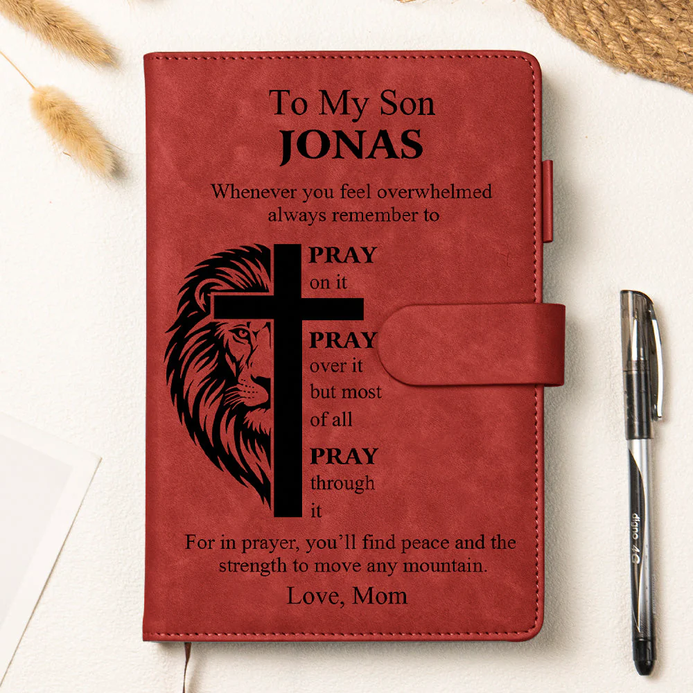 To My Son Grandson Christian Gift For Him - Personalized Leather Prayer Journal - Image 5