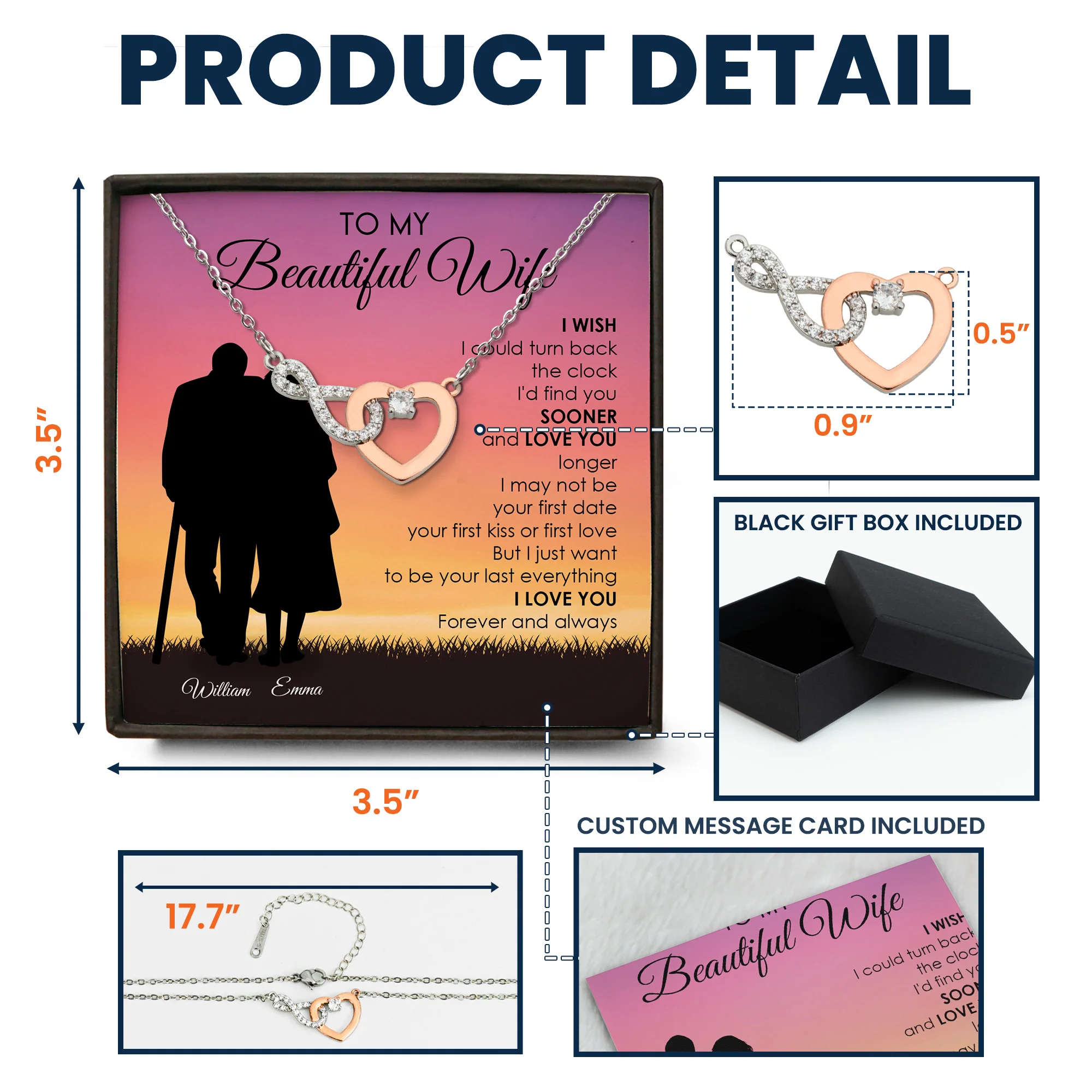 To My Wife Anniversary Gift Birthday Gift - Personalized Infinity Heart Necklace - Image 5