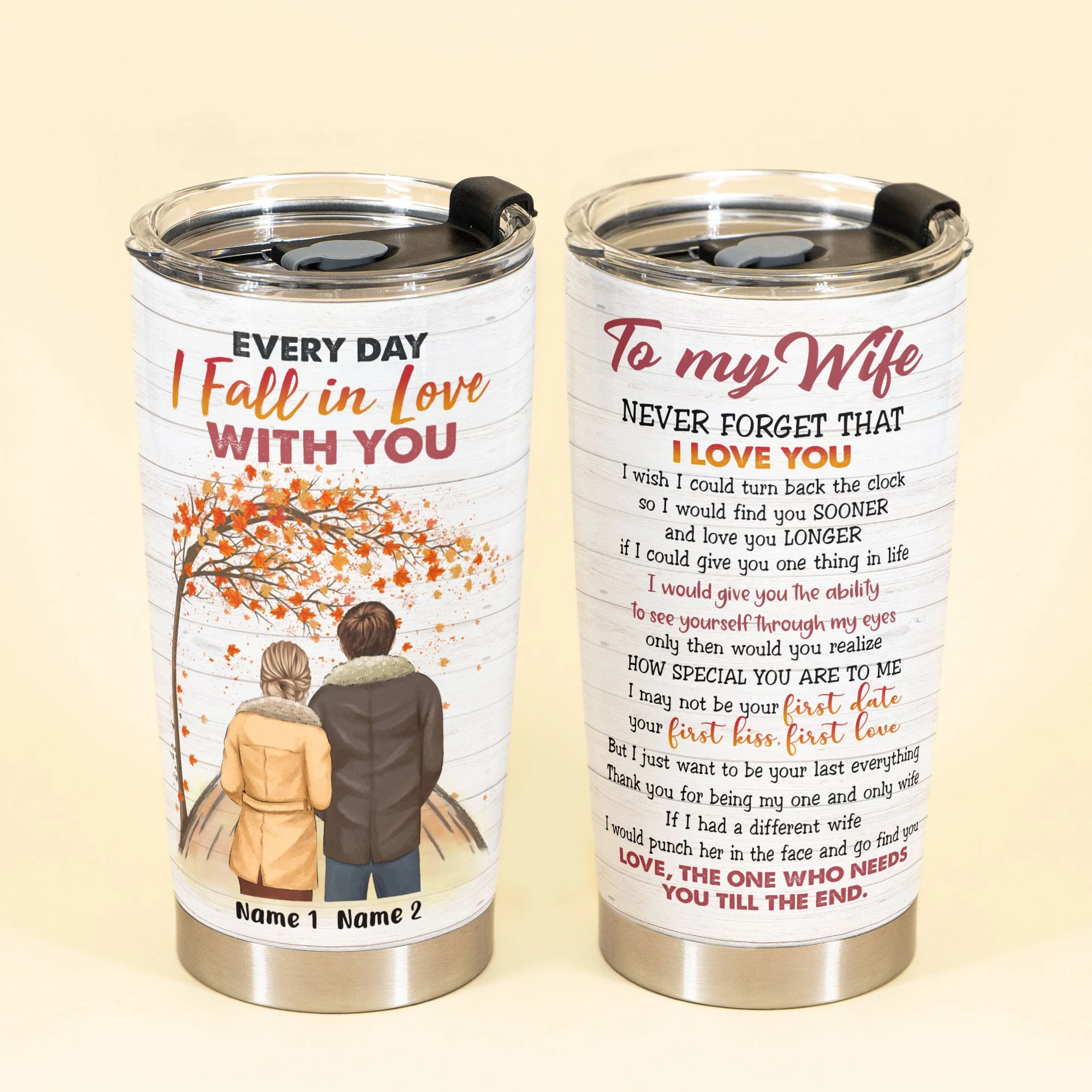 To My Wife, Every Day I Fall In Love With You, Personalized Tumbler, Couple Anniversary Gift, Husband & Wife - Image 2
