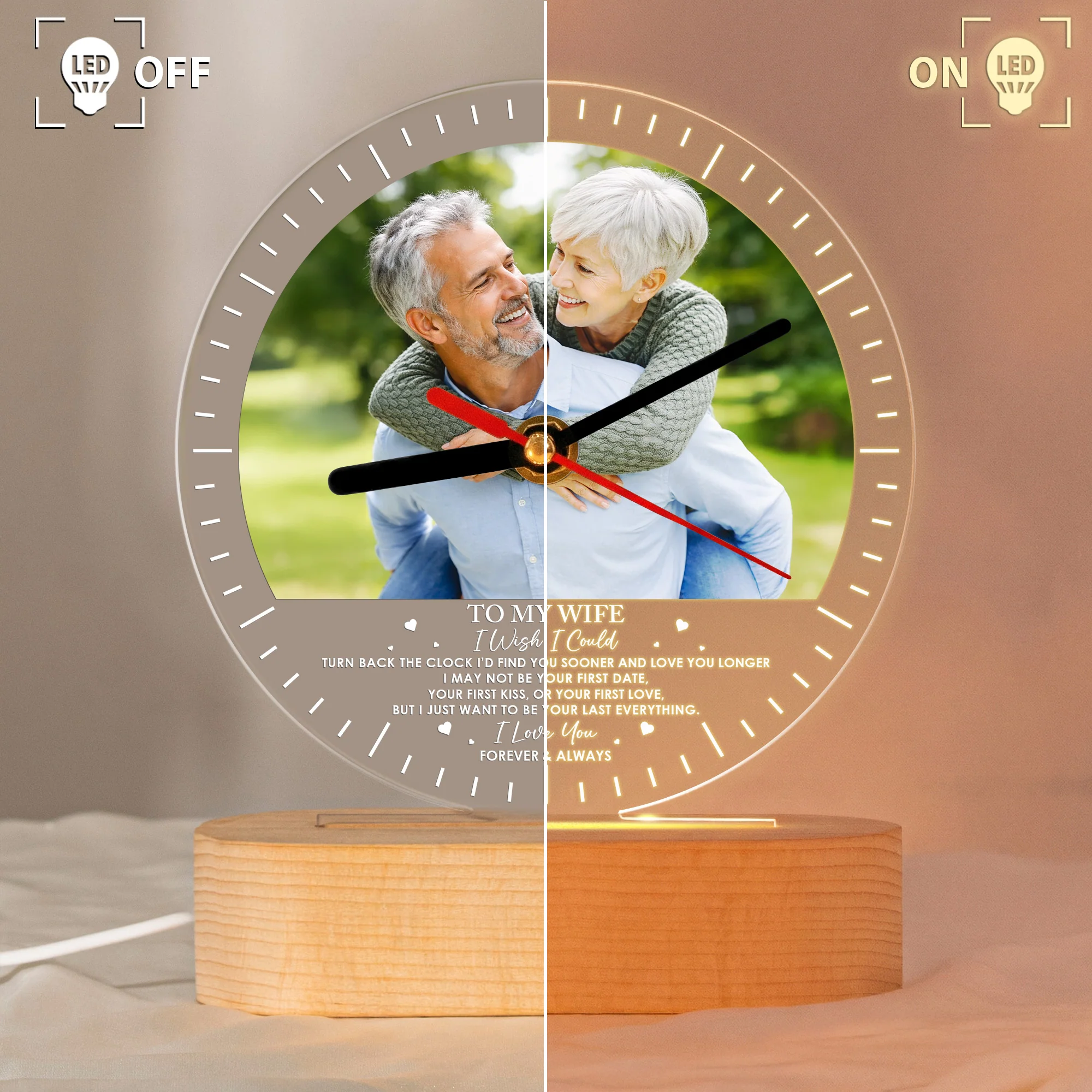 To My Wife If I Could Turn Back The Clock - Personalized Acrylic Photo Desk Clock Light - Image 4