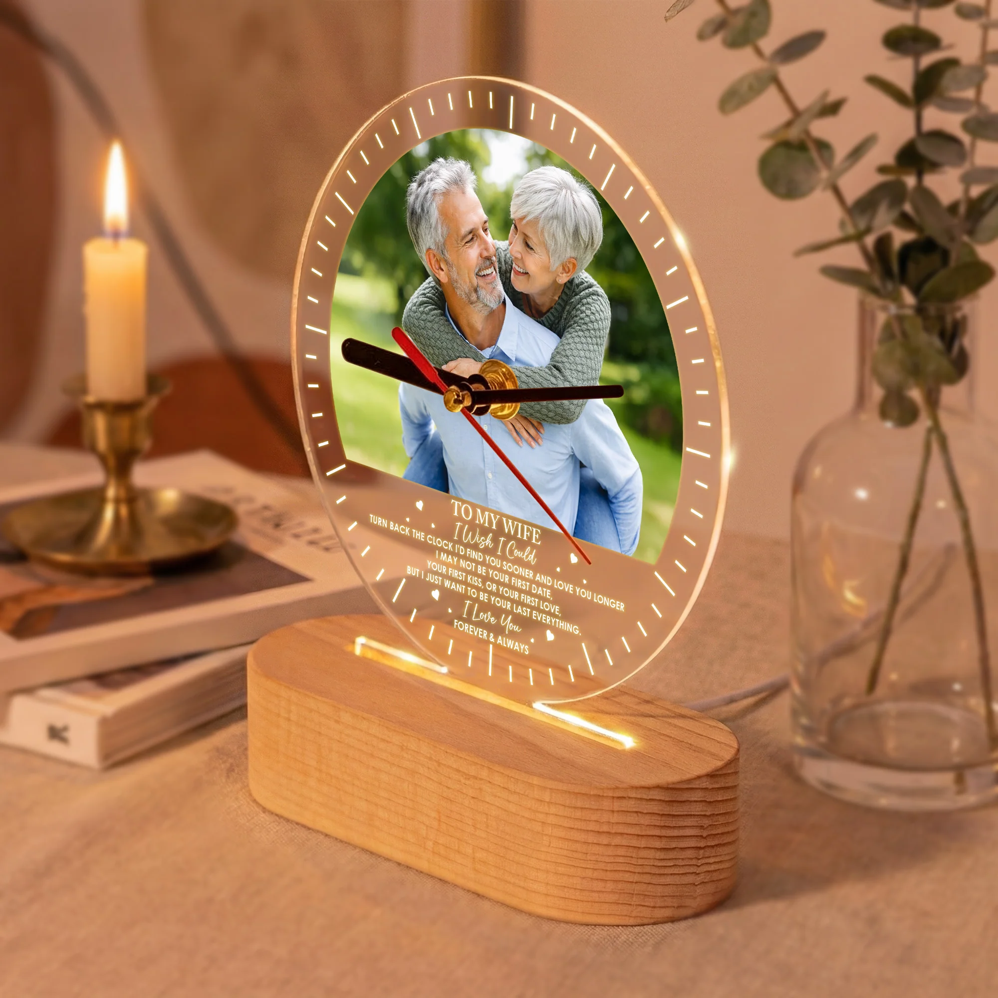 To My Wife If I Could Turn Back The Clock - Personalized Acrylic Photo Desk Clock Light - Image 5