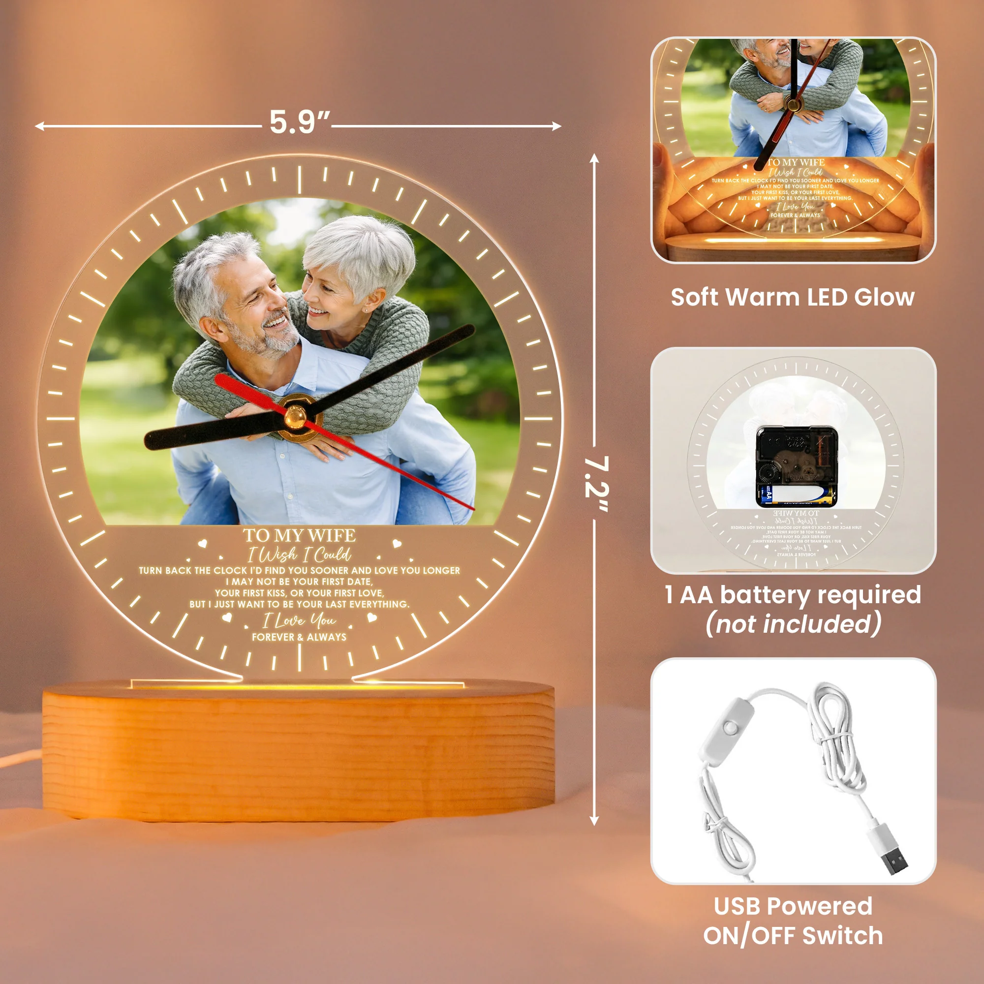 To My Wife If I Could Turn Back The Clock - Personalized Acrylic Photo Desk Clock Light - Image 6