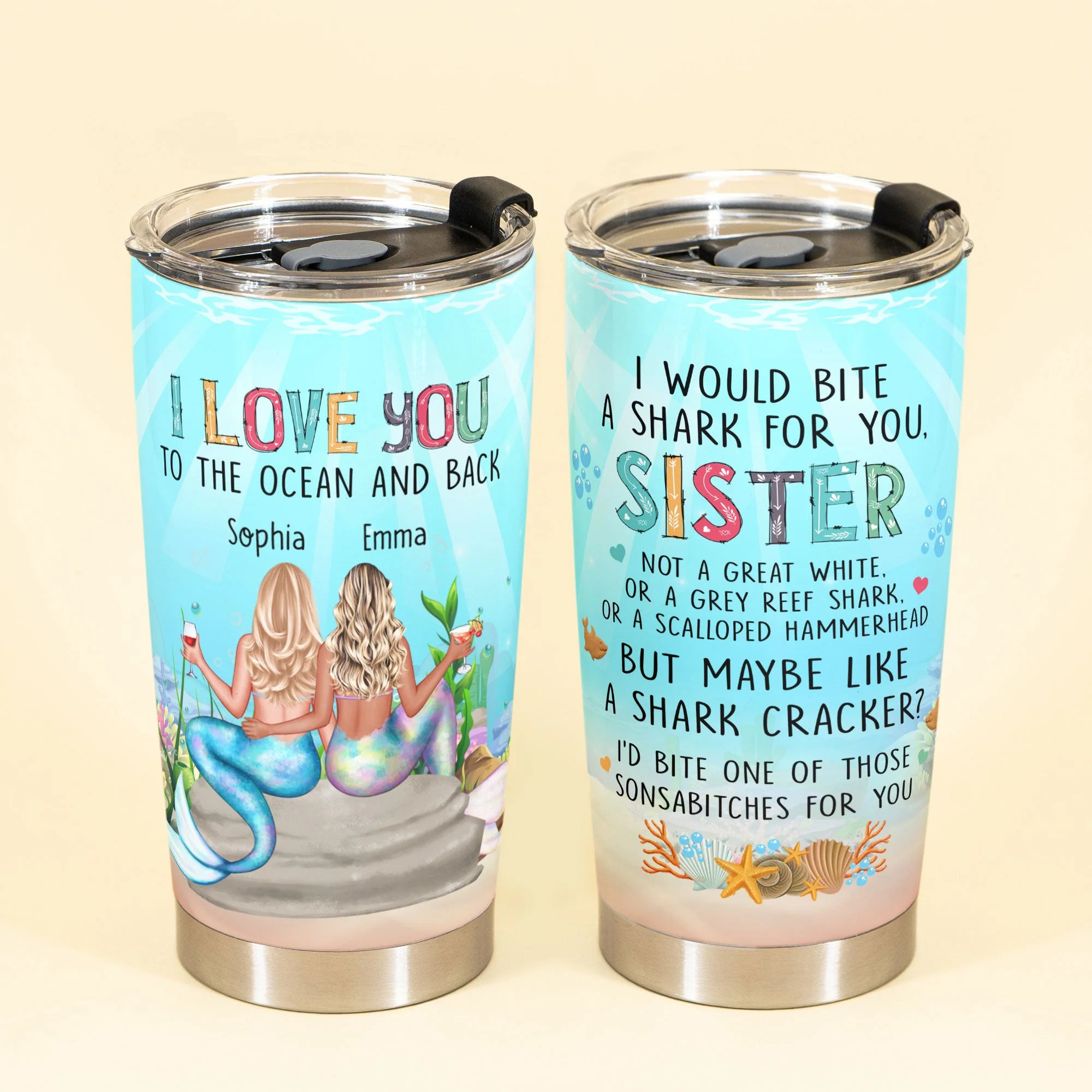 I'd Bite A Shark For You - Personalized Tumbler Cup - Gift For Sisters - Image 2